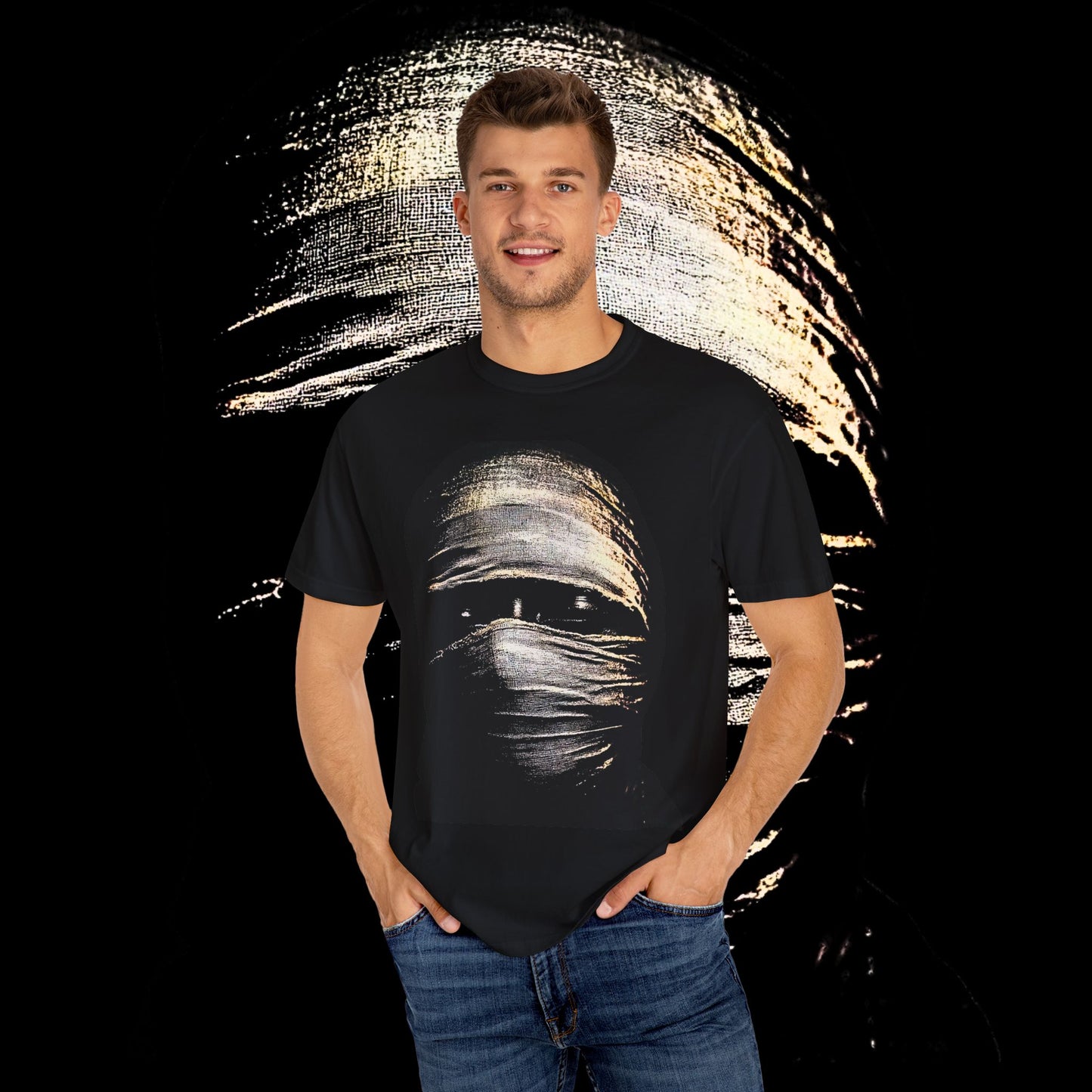 Mysterious Masked T-Shirt - Unisex Ghostly Apparel, Halloween Costume Tee, Unique Gift for Spooky Season, Graphic Tee for All Ages