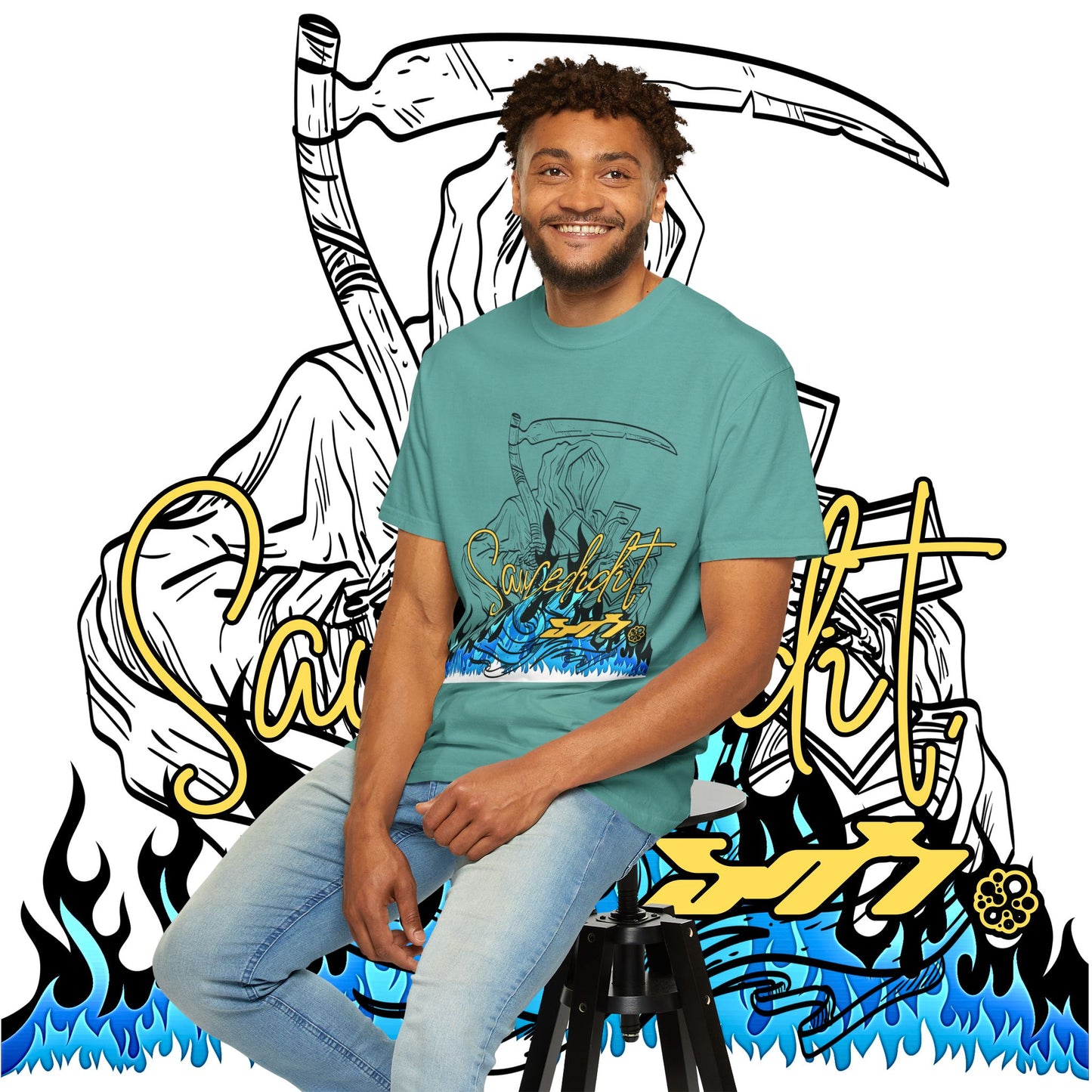 Grim Reaper Flames T-Shirt — "Sacred It" Graphic Tee