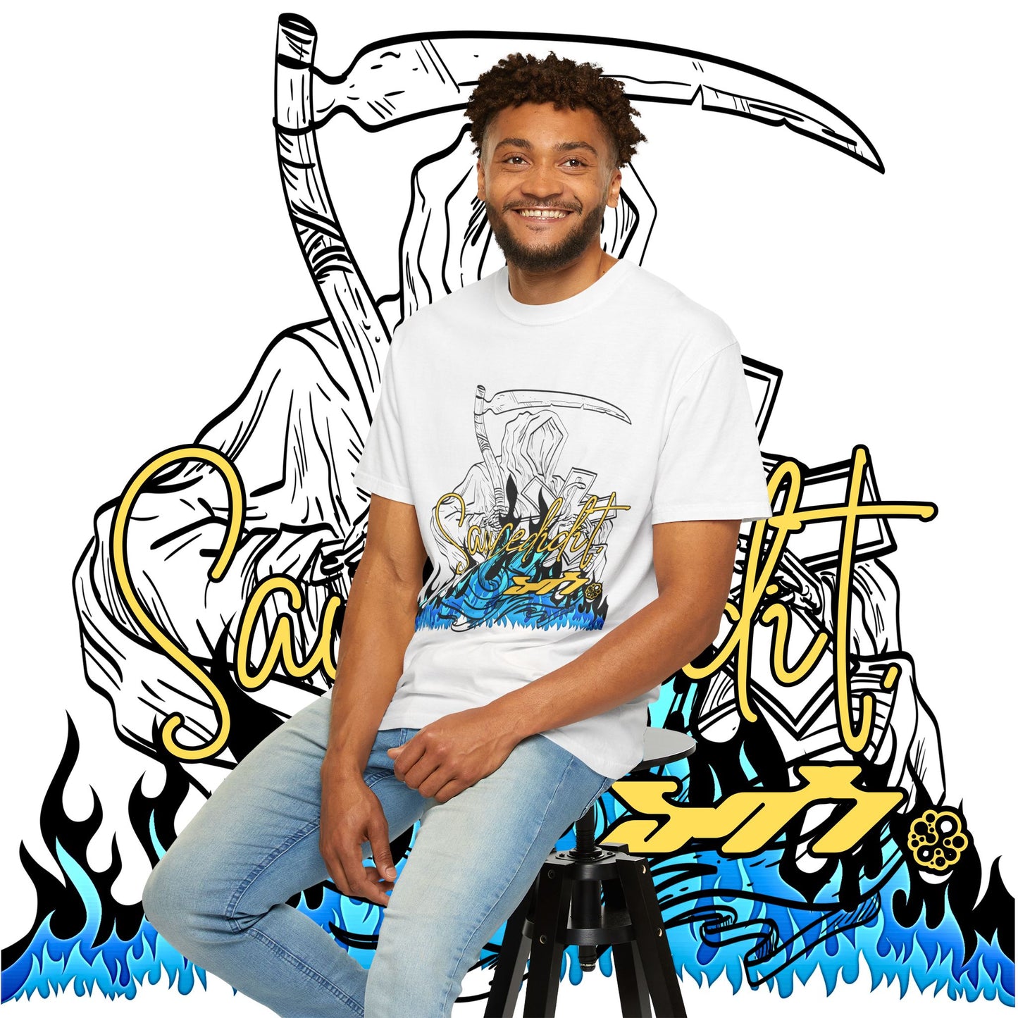 Grim Reaper Flames T-Shirt — "Sacred It" Graphic Tee
