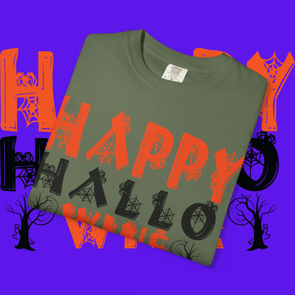 Hallowine T-Shirt, Halloween Tee, Spooky Celebration Shirt, Fall Festivity Apparel, Fun Halloween Gift, Unisex Garment-Dyed Tee