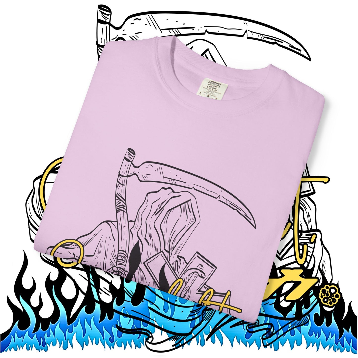 Grim Reaper Flames T-Shirt — "Sacred It" Graphic Tee