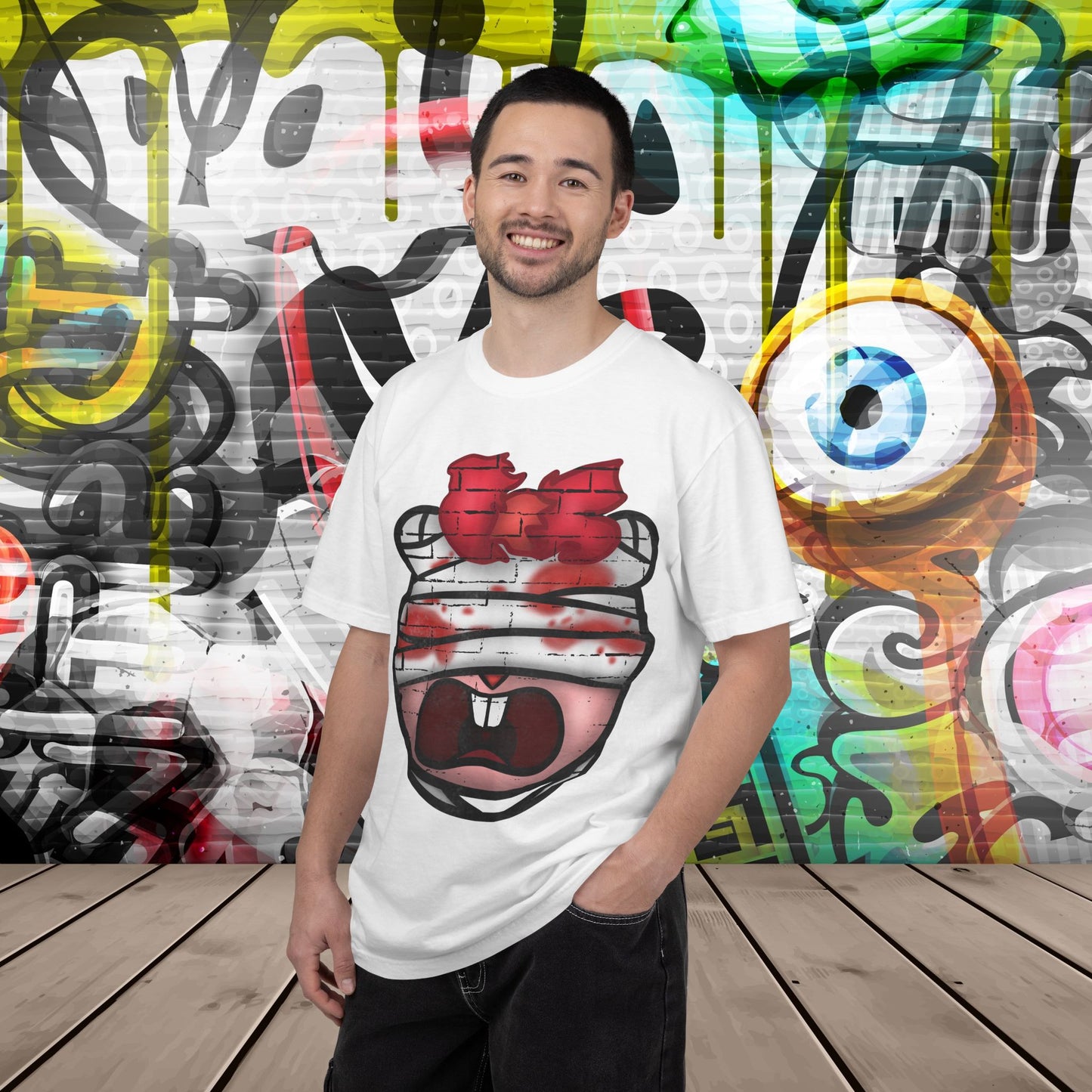 Graffiti Bandage Bear T-Shirt — 'SaucedIt' Streetwear Graphic Tee