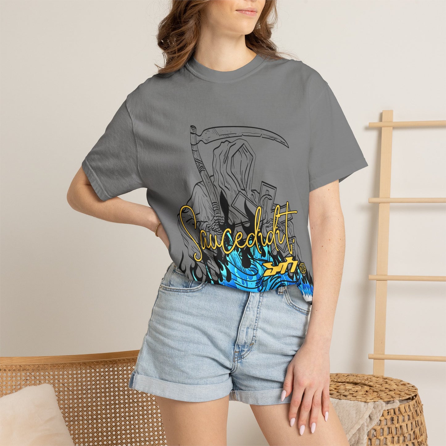 Grim Reaper Flames T-Shirt — "Sacred It" Graphic Tee