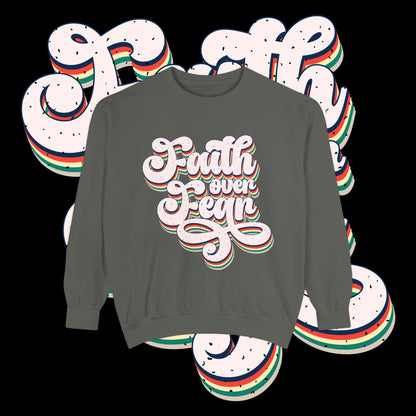 Faith Over Fear Retro Rainbow Sweatshirt