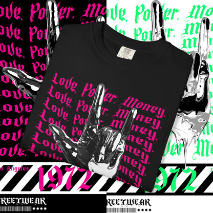 Love Power Money Unisex Garment-Dyed T-shirt, Money Manifestation Tee, Positive Affirmation Shirt, Law of Attraction Clothing, Spiritual