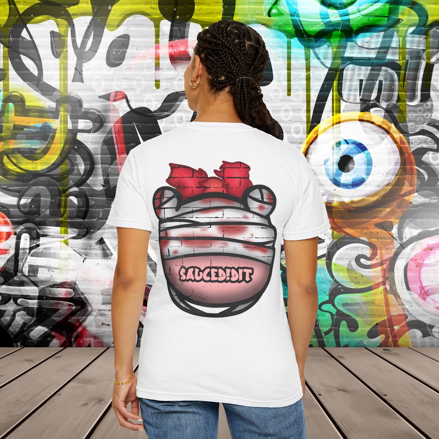 Graffiti Bandage Bear T-Shirt — 'SaucedIt' Streetwear Graphic Tee