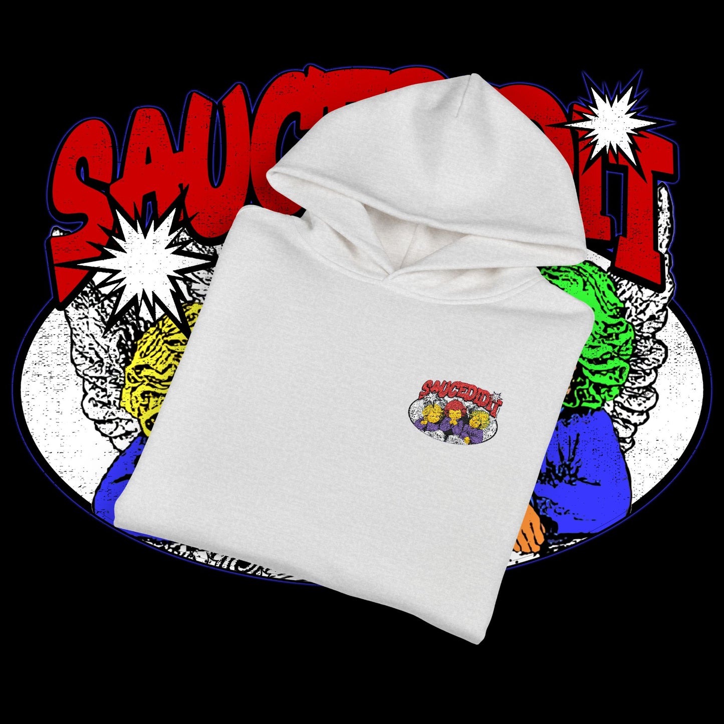 Sauced It Retro Pop Art Hoodie — 'Sauced It' Embroidered Graphic Pullover