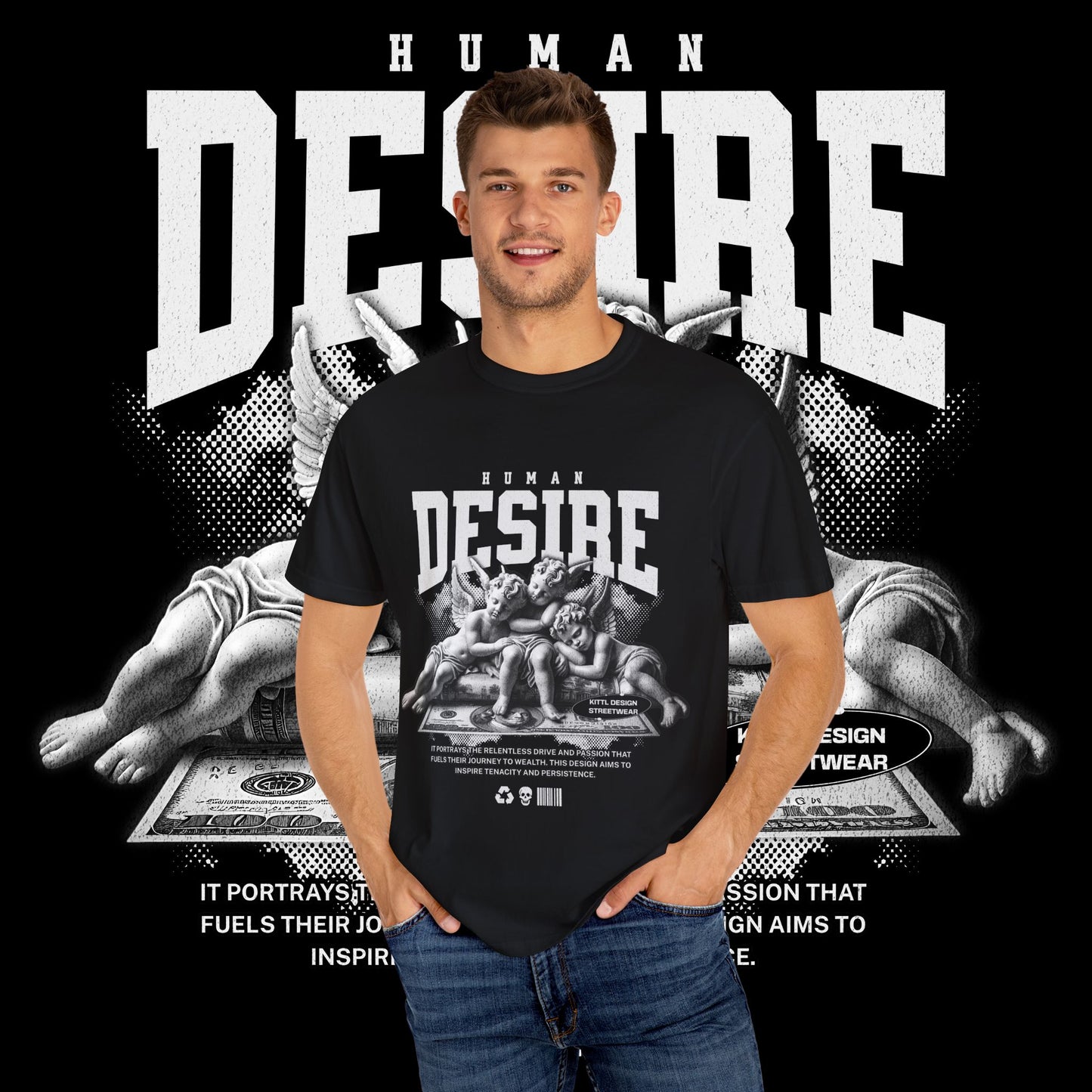 Human Desire Unisex Garment-Dyed T-shirt, Vintage Tee, Graphic Top, Trendy Shirt, Minimalist Clothing, Hipster Apparel
