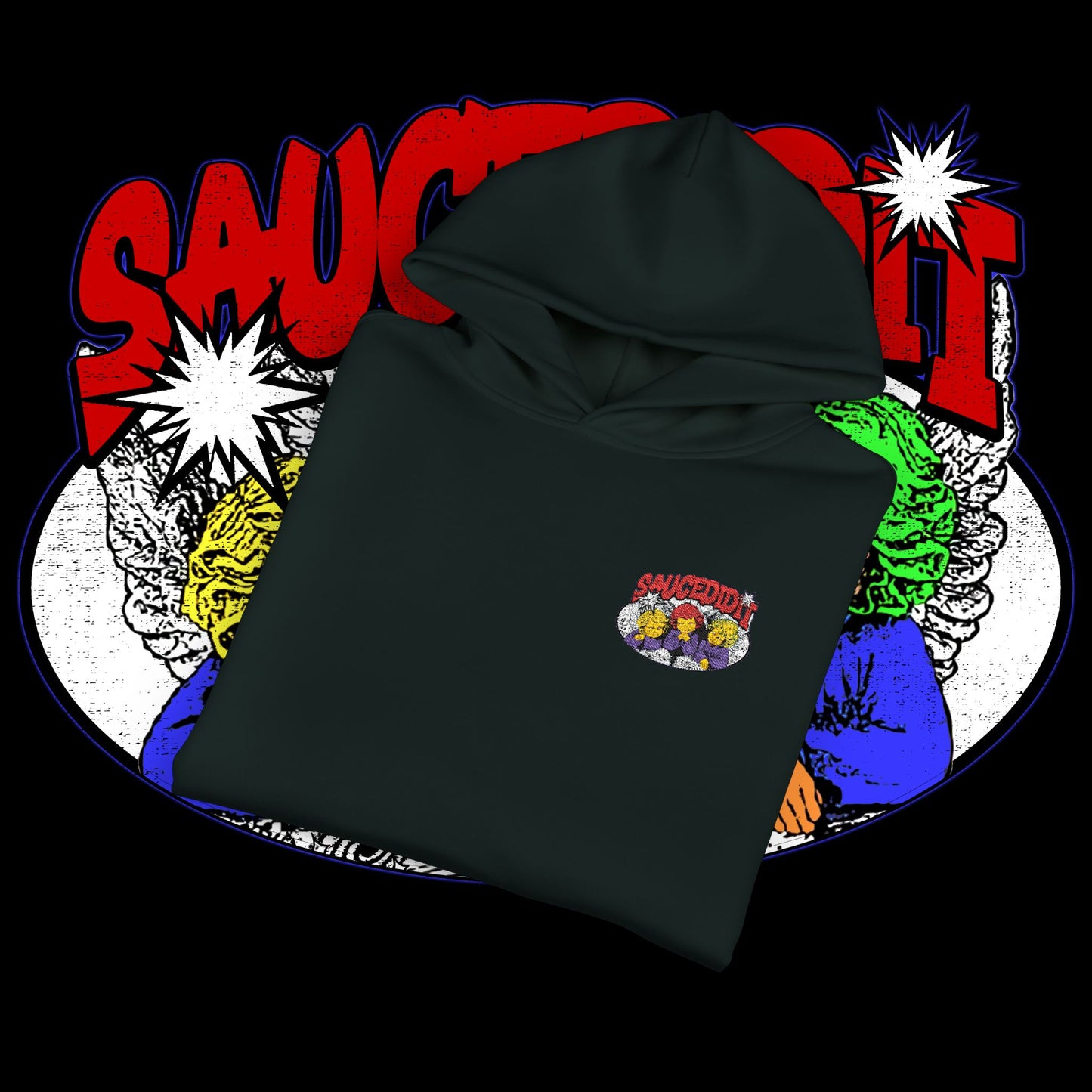 Sauced It Retro Pop Art Hoodie — 'Sauced It' Embroidered Graphic Pullover