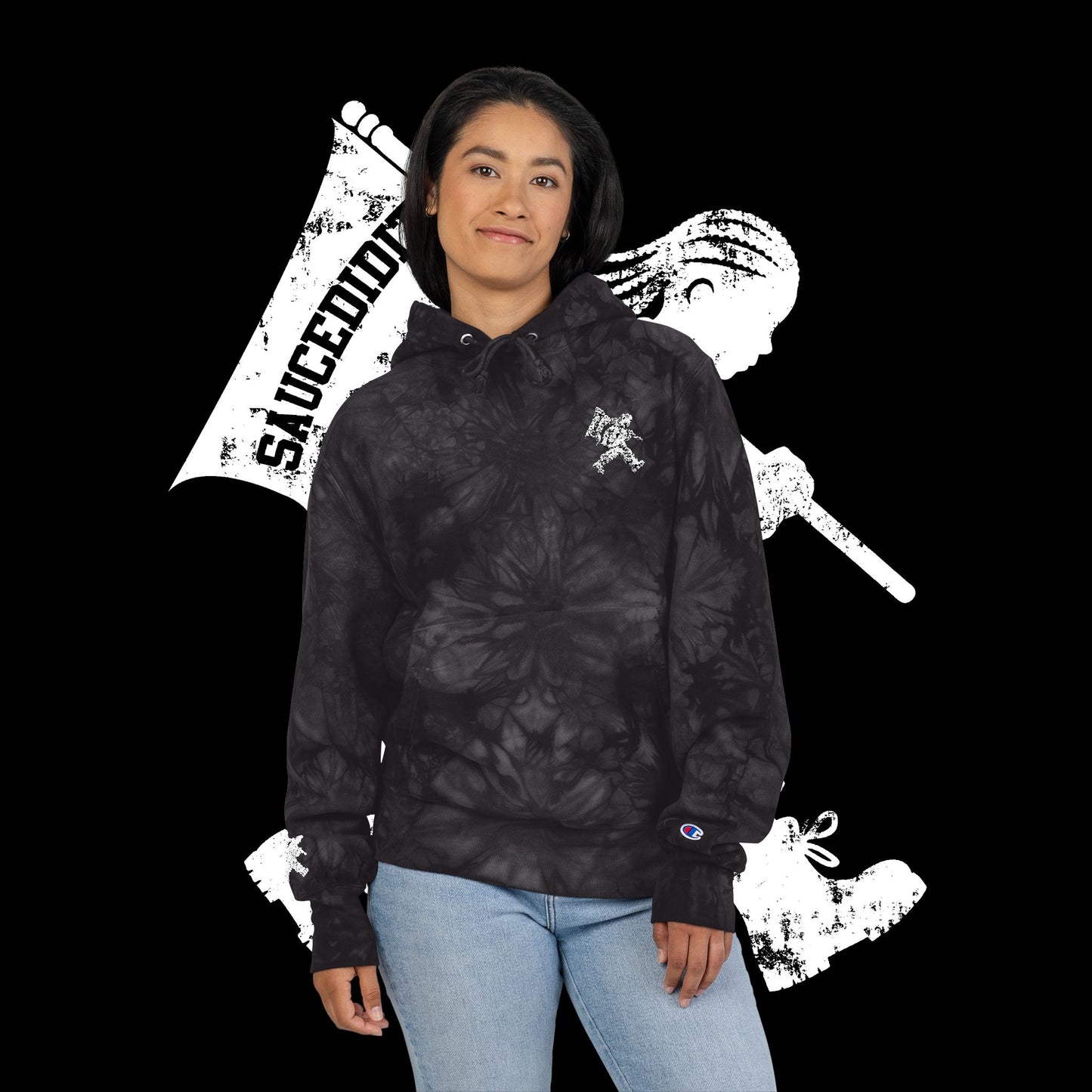 Embroidered Unisex Champion Tie-Dye Hoodie for Trendy Streetwear, Hip Urban Fashion Clothing, Limited Edition College Jacket, Custom Tie-Dye