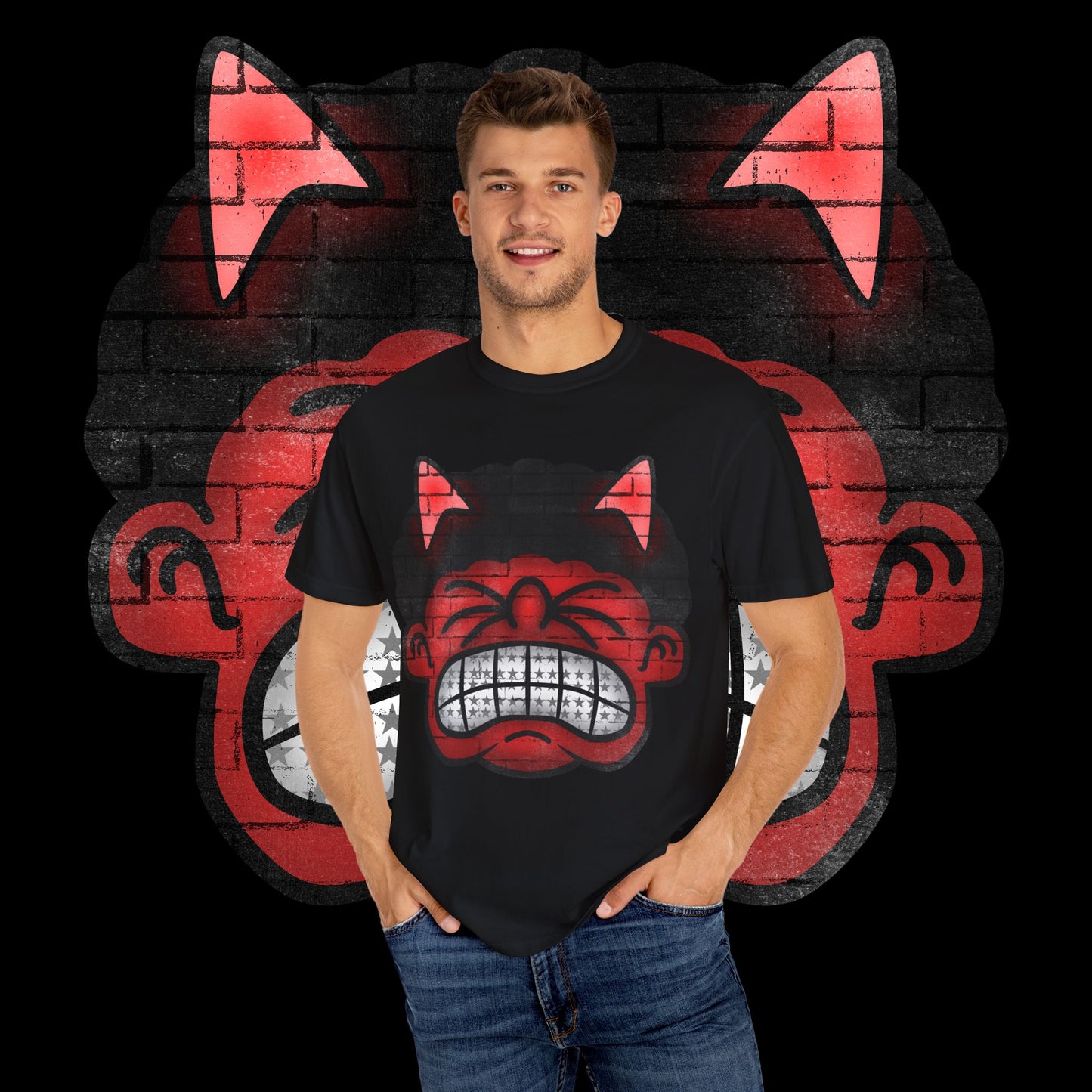 Edgy Graphic T-Shirt, Unisex Streetwear, Trendy Demon Design, Custom Gift Idea, Everyday Casual Wear, Hip Hop Fashion