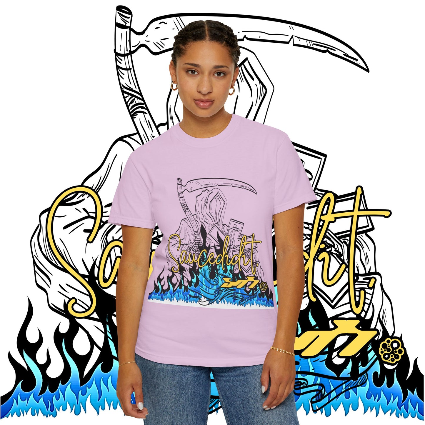 Grim Reaper Flames T-Shirt — "Sacred It" Graphic Tee