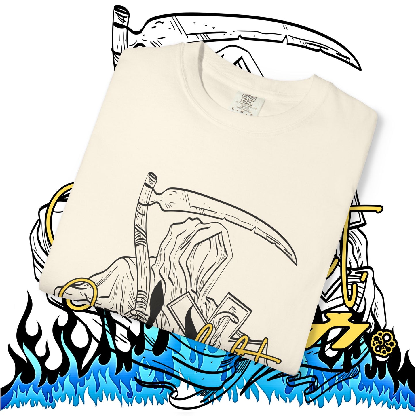 Grim Reaper Flames T-Shirt — "Sacred It" Graphic Tee