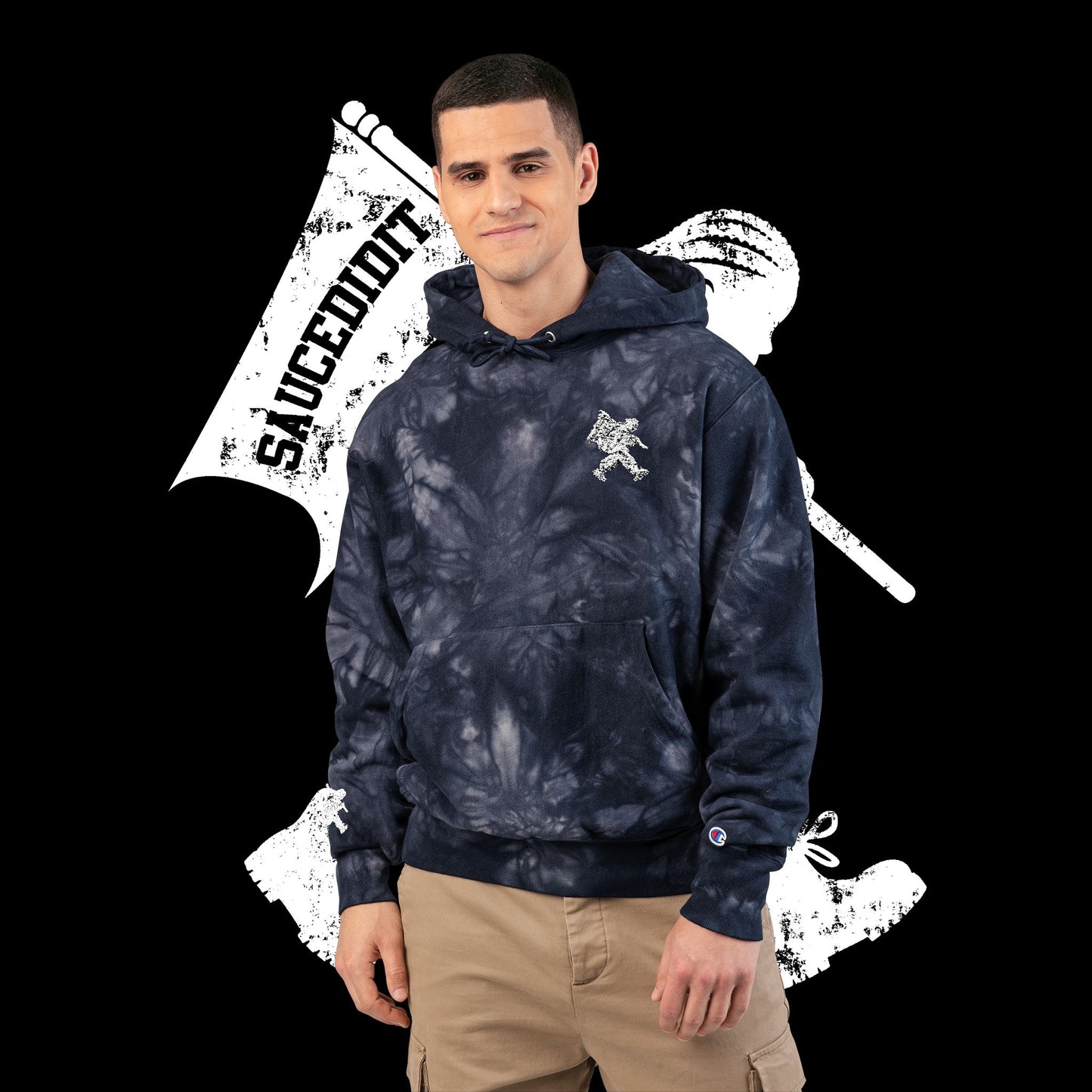 Embroidered Unisex Champion Tie-Dye Hoodie for Trendy Streetwear, Hip Urban Fashion Clothing, Limited Edition College Jacket, Custom Tie-Dye