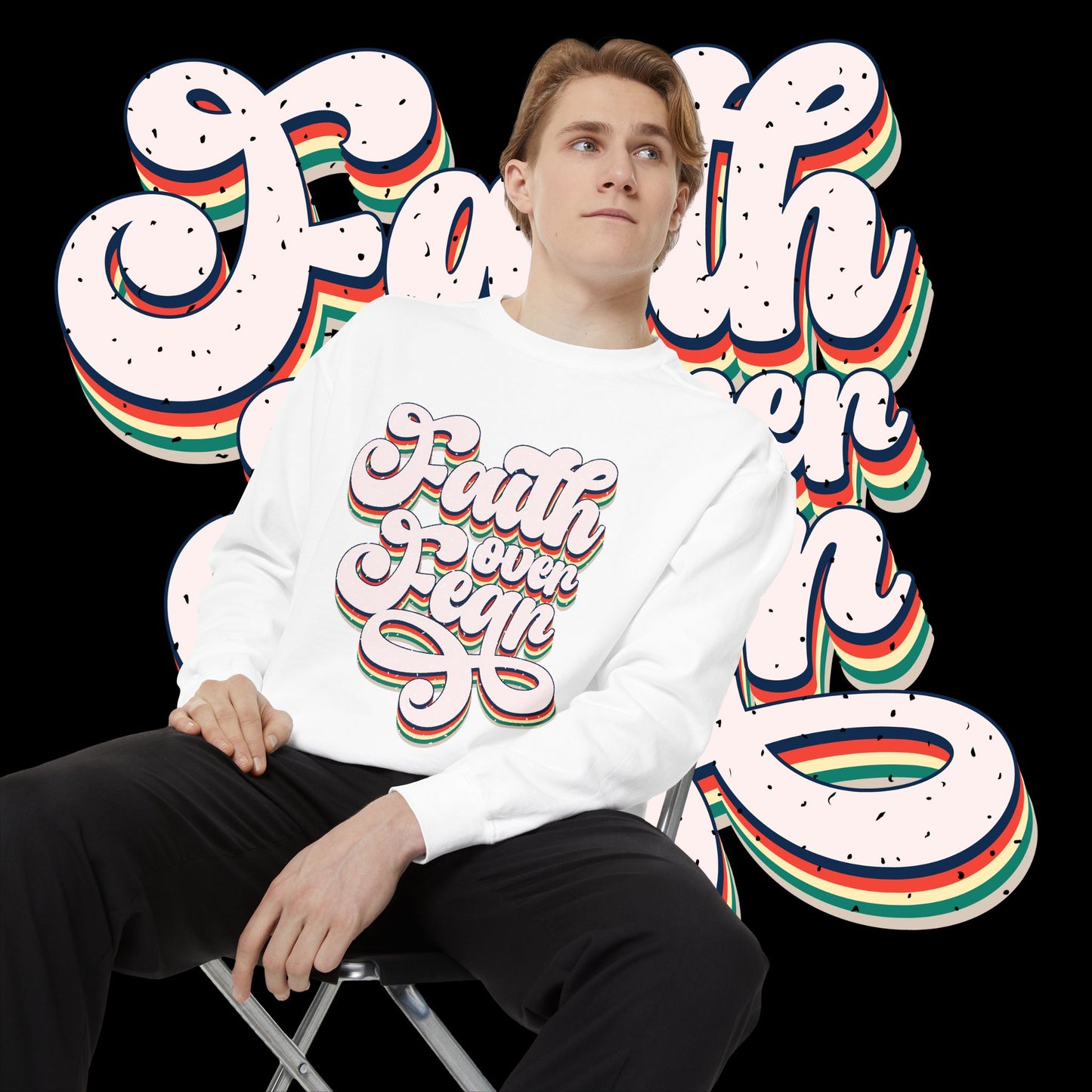 Faith Over Fear Retro Rainbow Sweatshirt