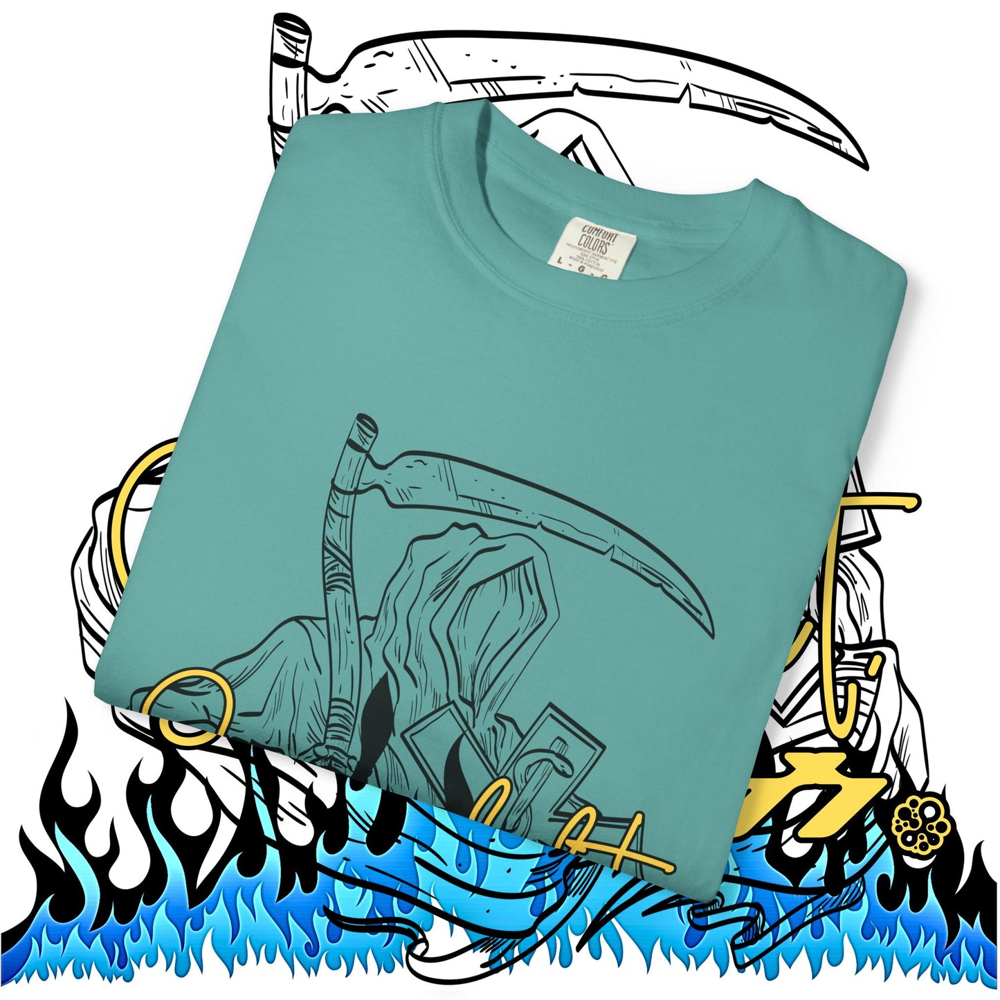 Grim Reaper Flames T-Shirt — "Sacred It" Graphic Tee