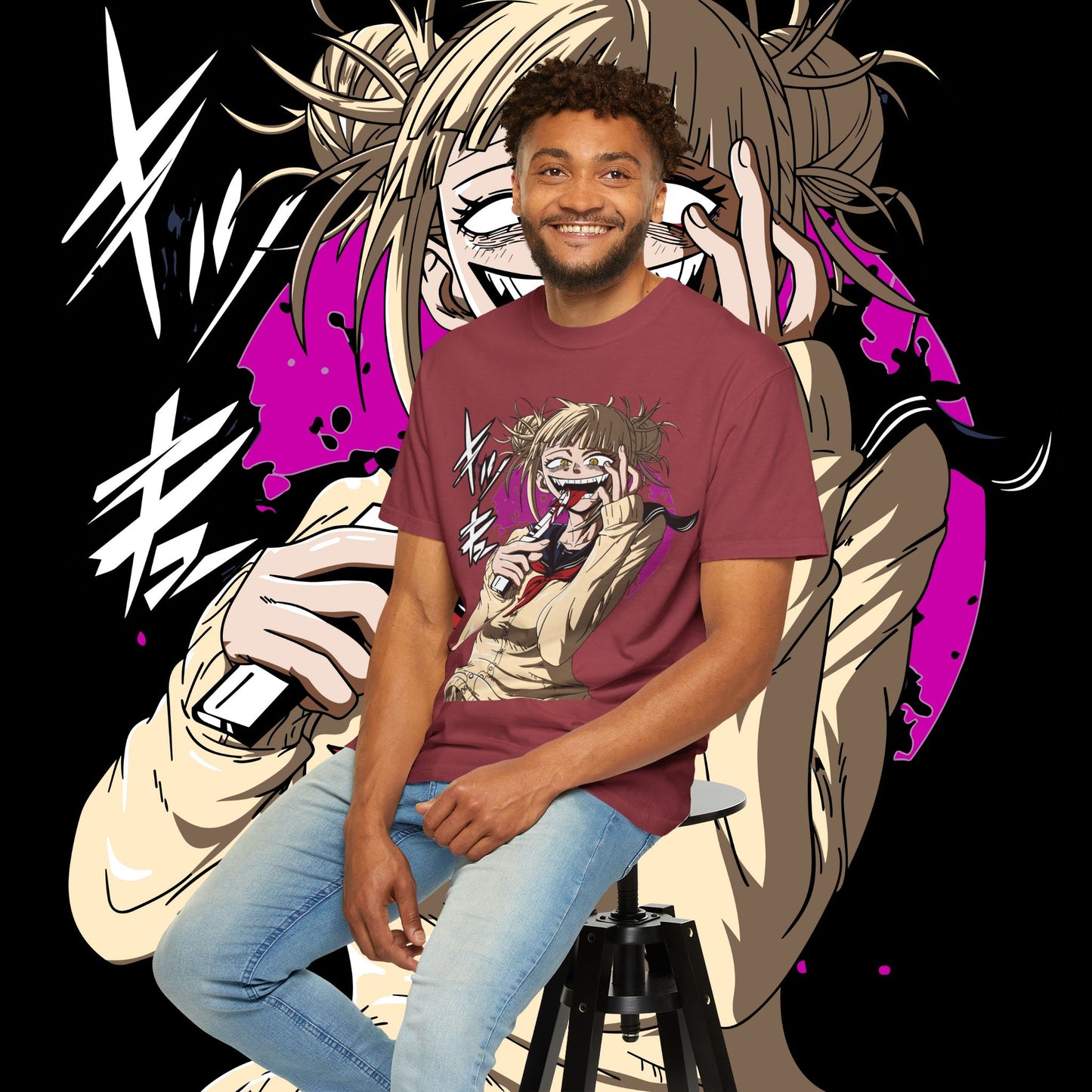 Anime Himiko Toga Unisex Garment-Dyed T-shirt, My Hero Academia, Villain Shirt, Cosplay Tee, Manga Fan Top