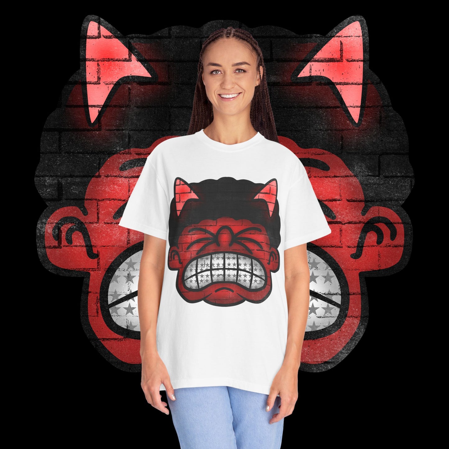 Devil Grin T-Shirt — Retro Graffiti Streetwear with 'SAVEDBYDT' Back Logo