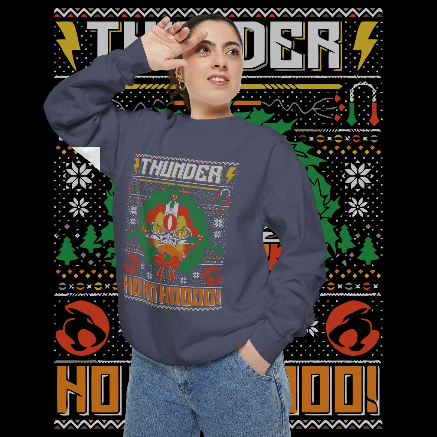 Thunder Ho Ho Ho! Holiday Sweatshirt — Retro Christmas Graphic Sweater