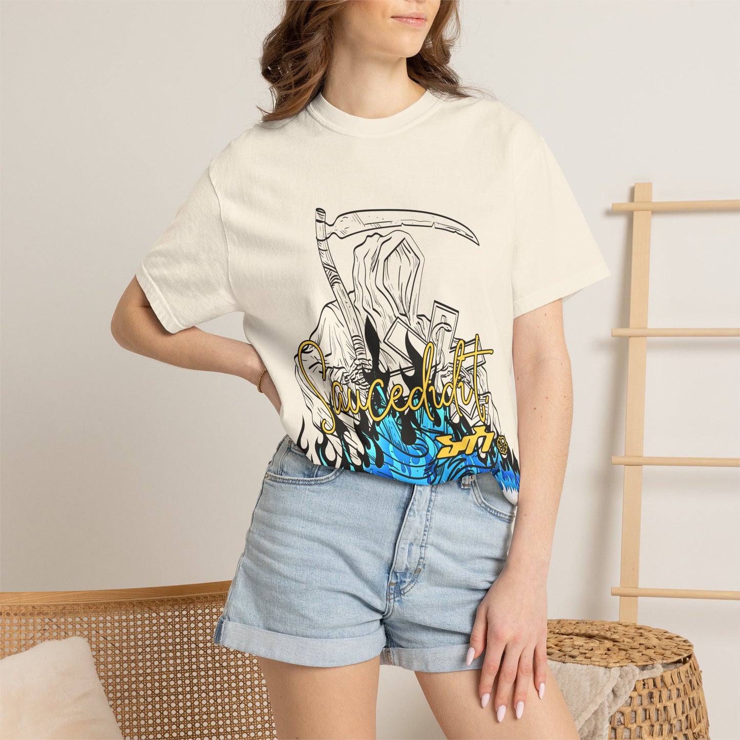Grim Reaper Flames T-Shirt — "Sacred It" Graphic Tee