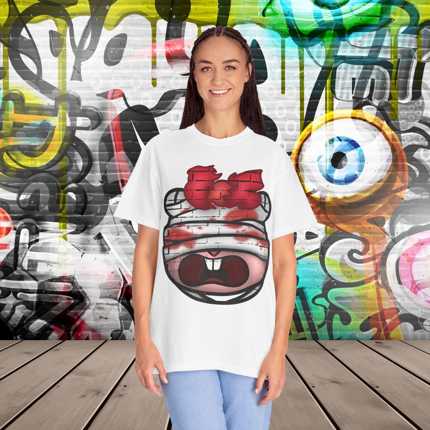 Graffiti Bandage Bear T-Shirt — 'SaucedIt' Streetwear Graphic Tee