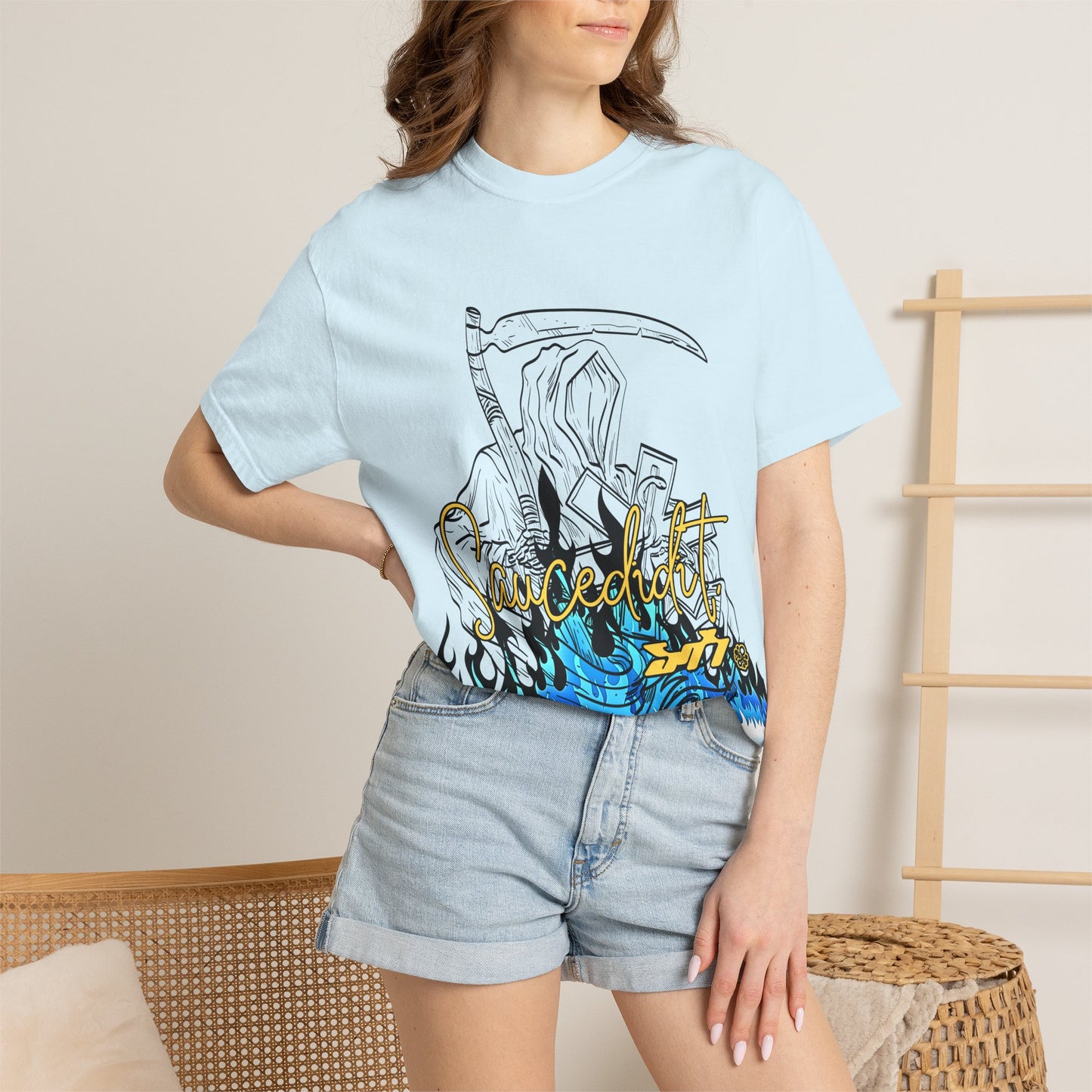 Grim Reaper Flames T-Shirt — "Sacred It" Graphic Tee