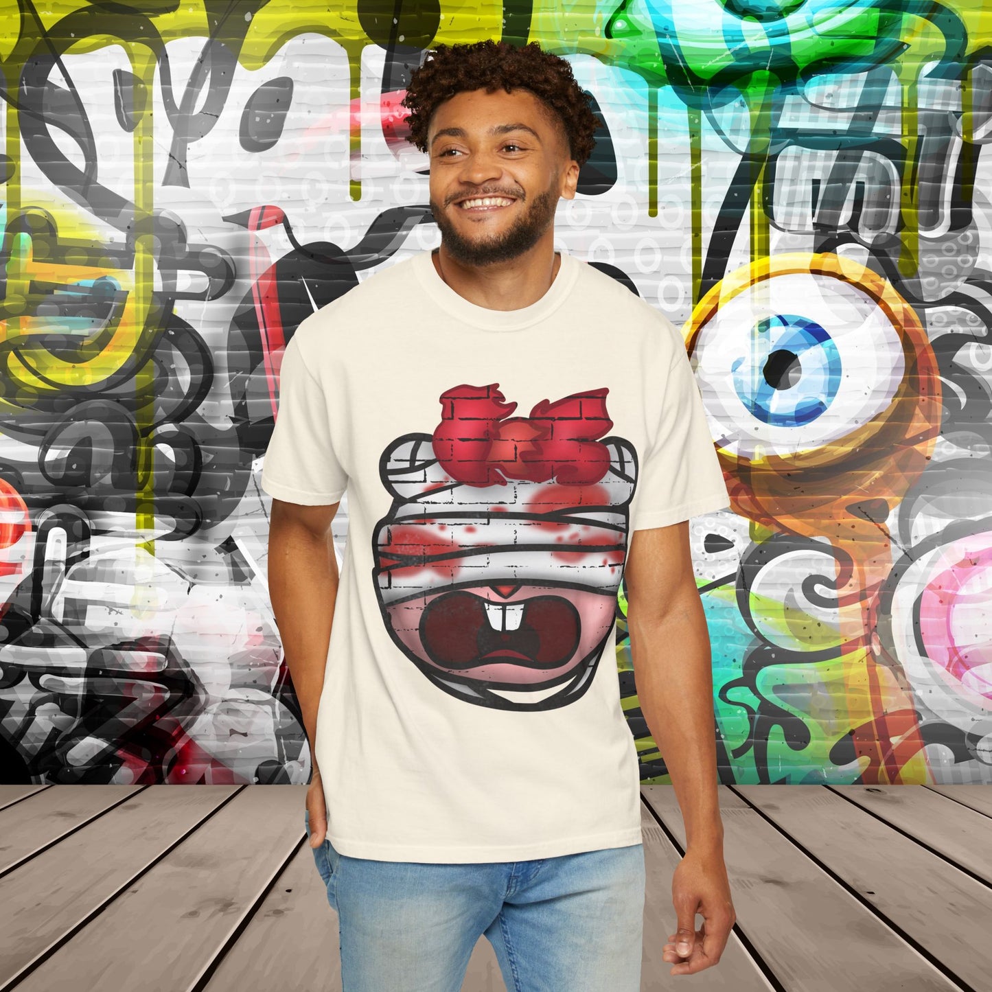 Graffiti Bandage Bear T-Shirt — 'SaucedIt' Streetwear Graphic Tee