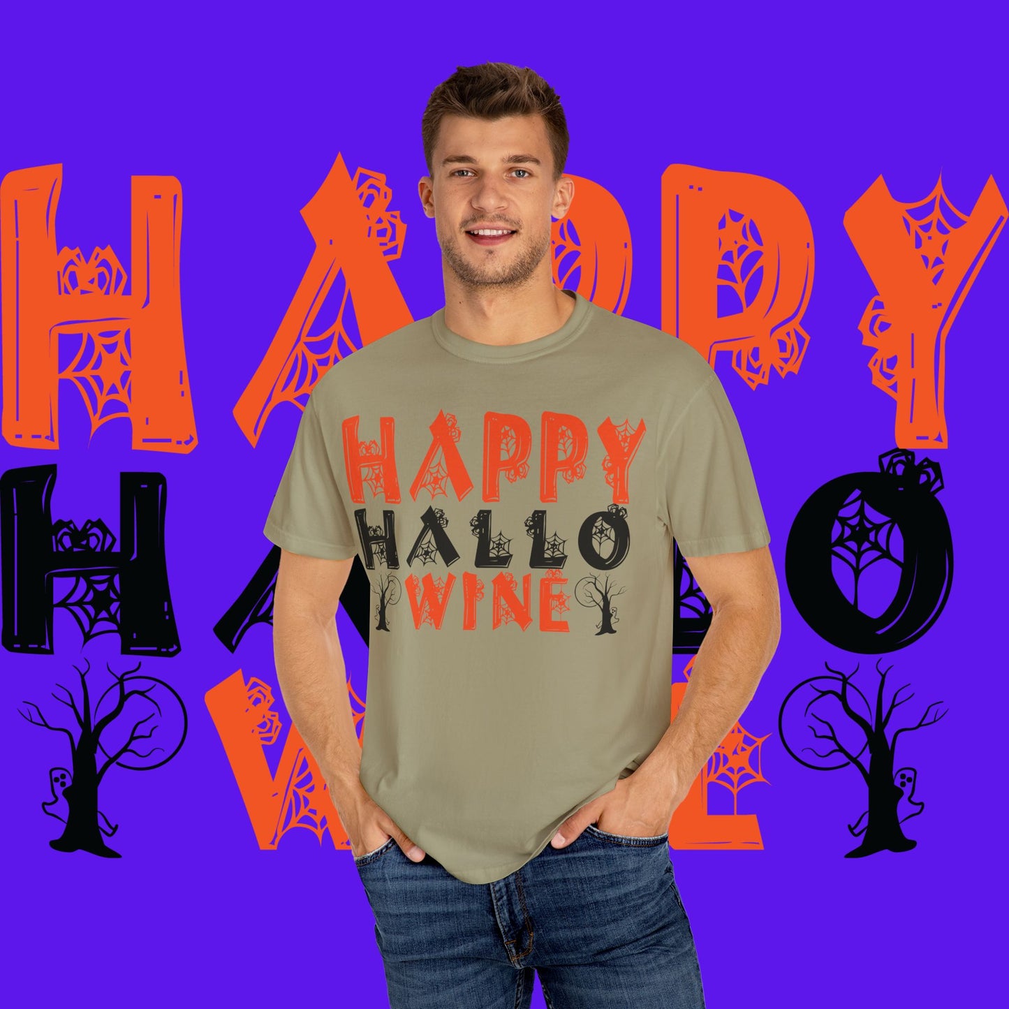 Hallowine T-Shirt, Halloween Tee, Spooky Celebration Shirt, Fall Festivity Apparel, Fun Halloween Gift, Unisex Garment-Dyed Tee
