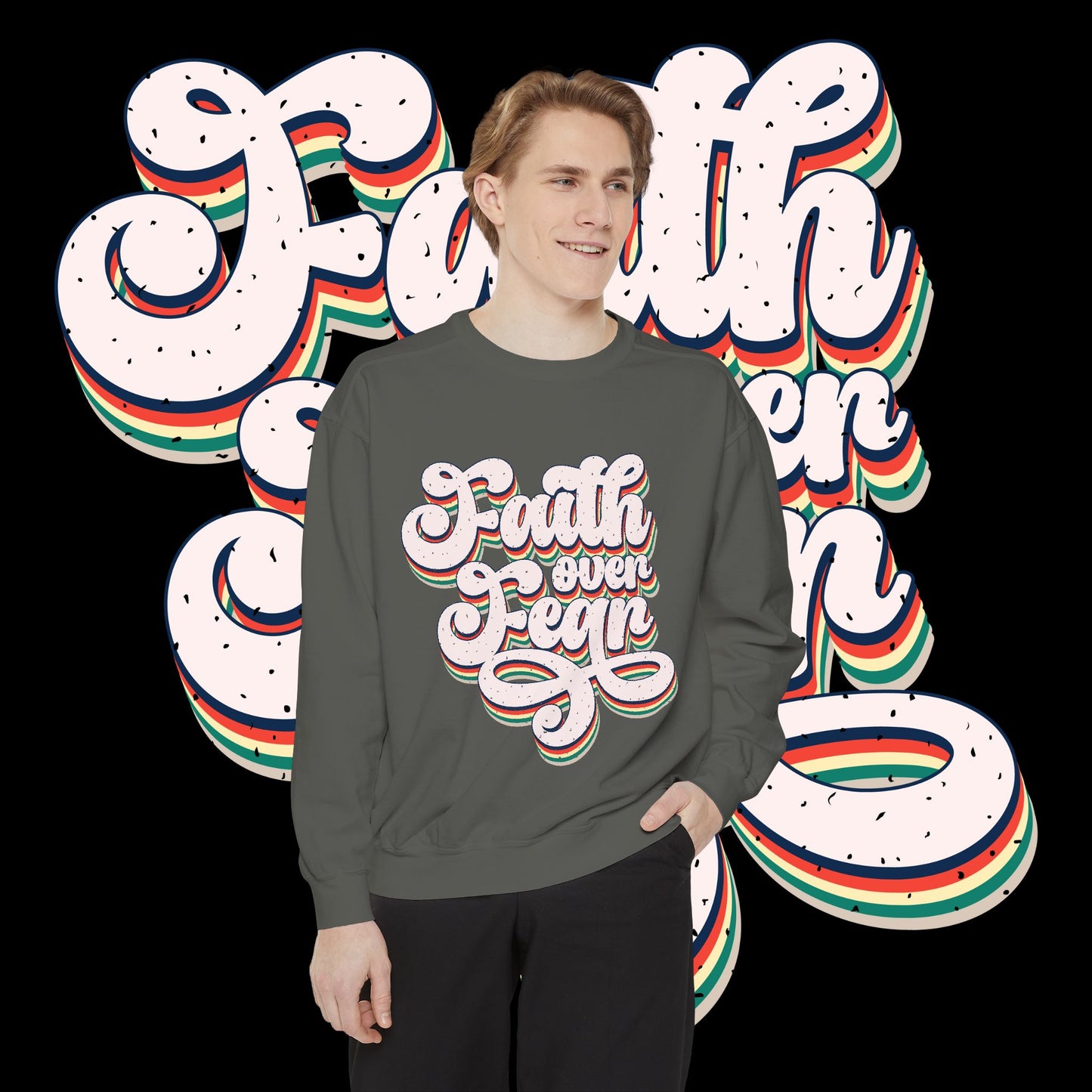 Faith Over Fear Retro Rainbow Sweatshirt