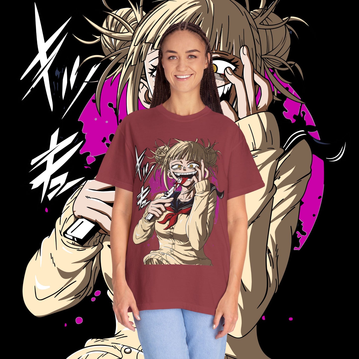 Anime Himiko Toga Unisex Garment-Dyed T-shirt, My Hero Academia, Villain Shirt, Cosplay Tee, Manga Fan Top