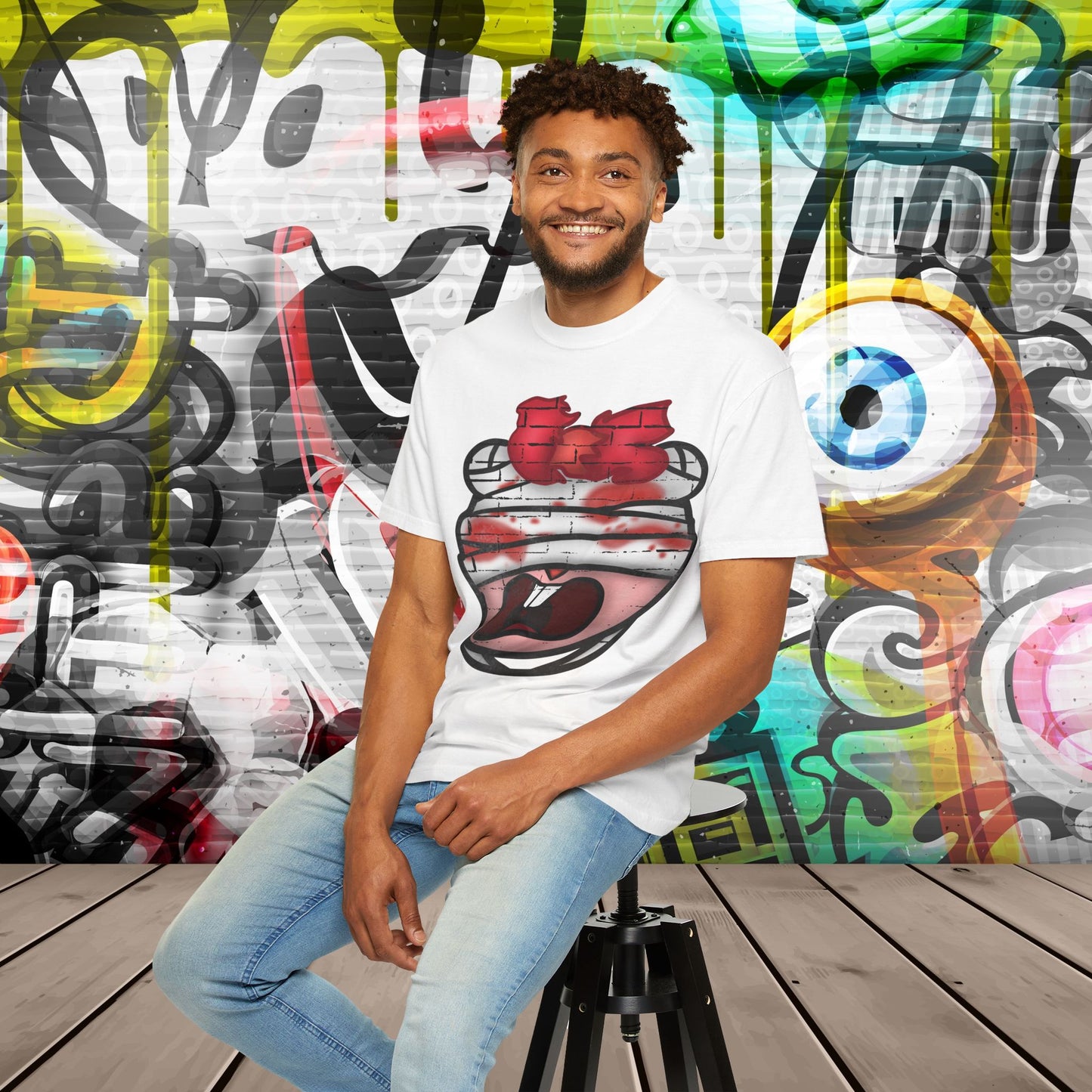 Graffiti Bandage Bear T-Shirt — 'SaucedIt' Streetwear Graphic Tee