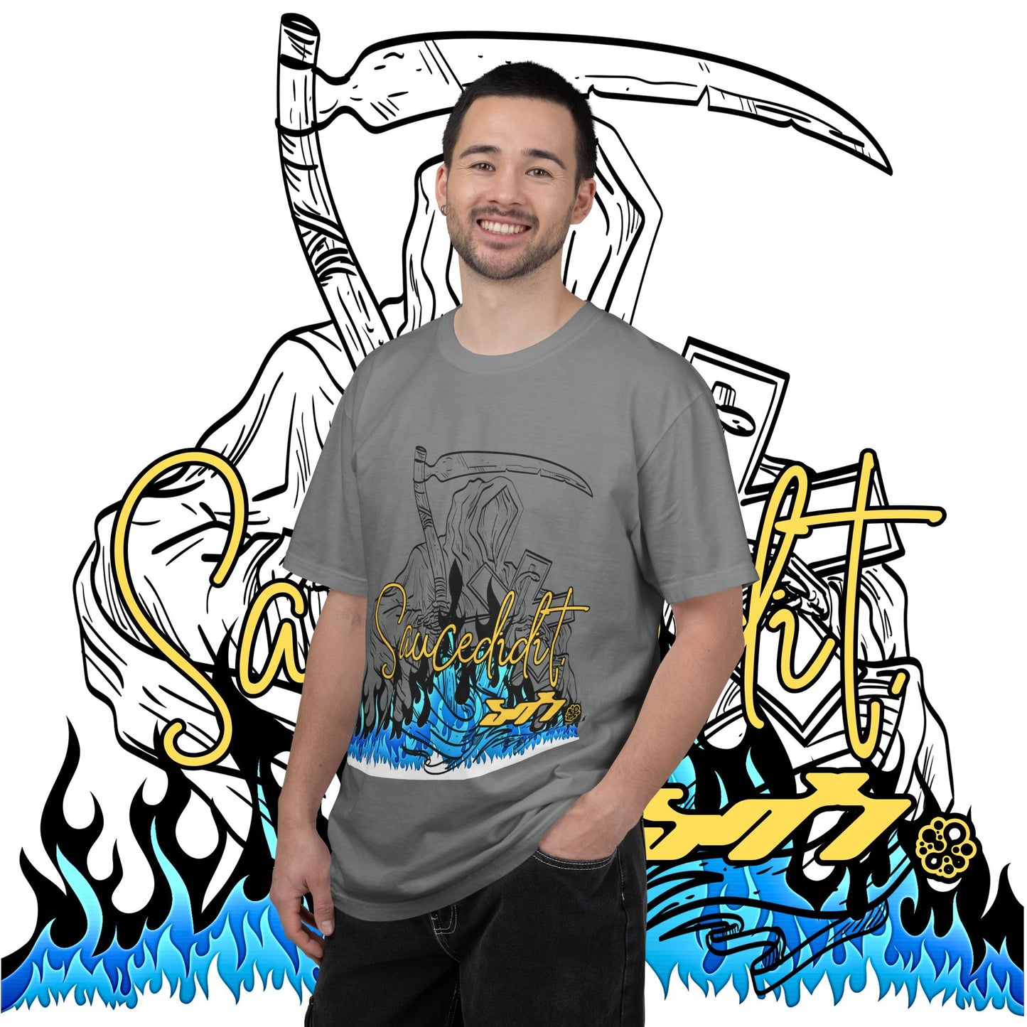 Grim Reaper Flames T-Shirt — "Sacred It" Graphic Tee