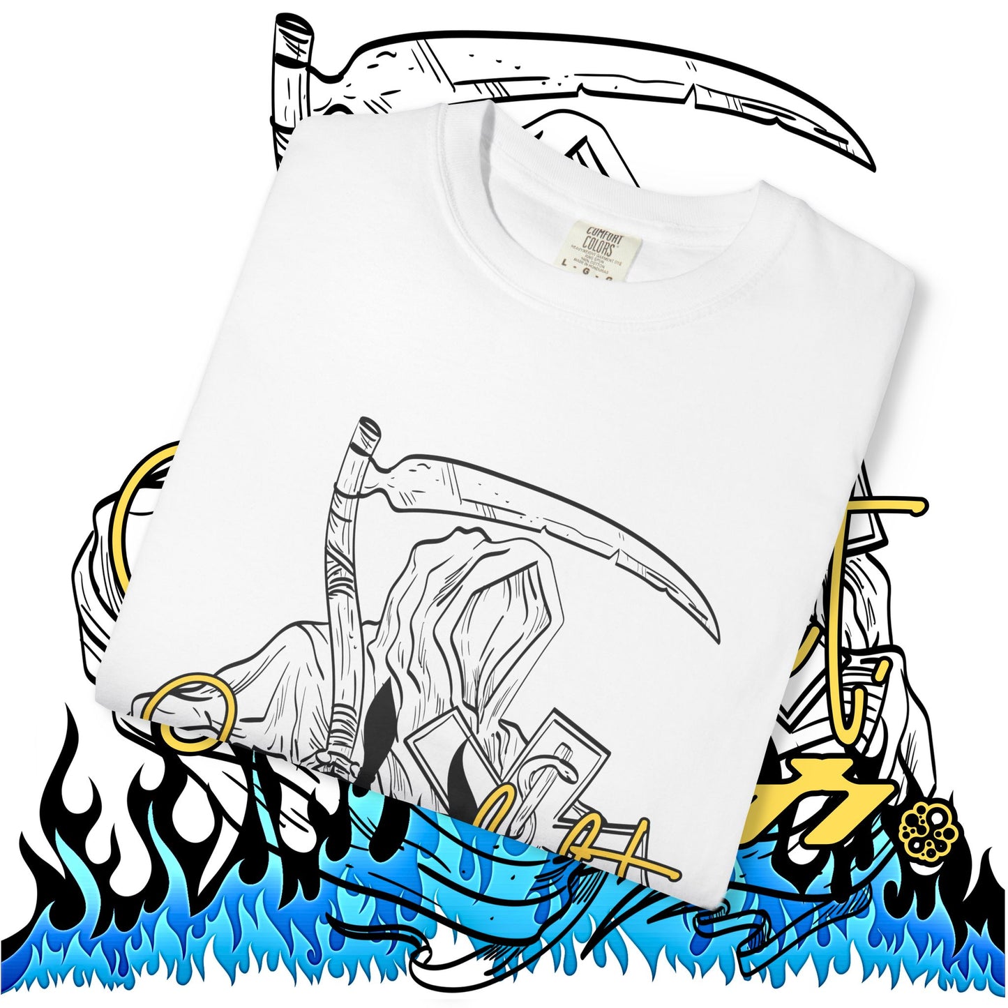 Grim Reaper Flames T-Shirt — "Sacred It" Graphic Tee