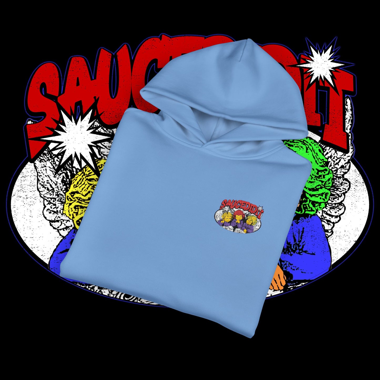 Sauced It Retro Pop Art Hoodie — 'Sauced It' Embroidered Graphic Pullover