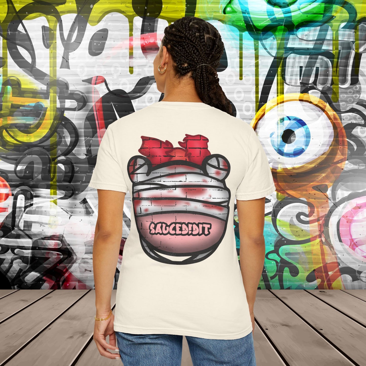 Graffiti Bandage Bear T-Shirt — 'SaucedIt' Streetwear Graphic Tee
