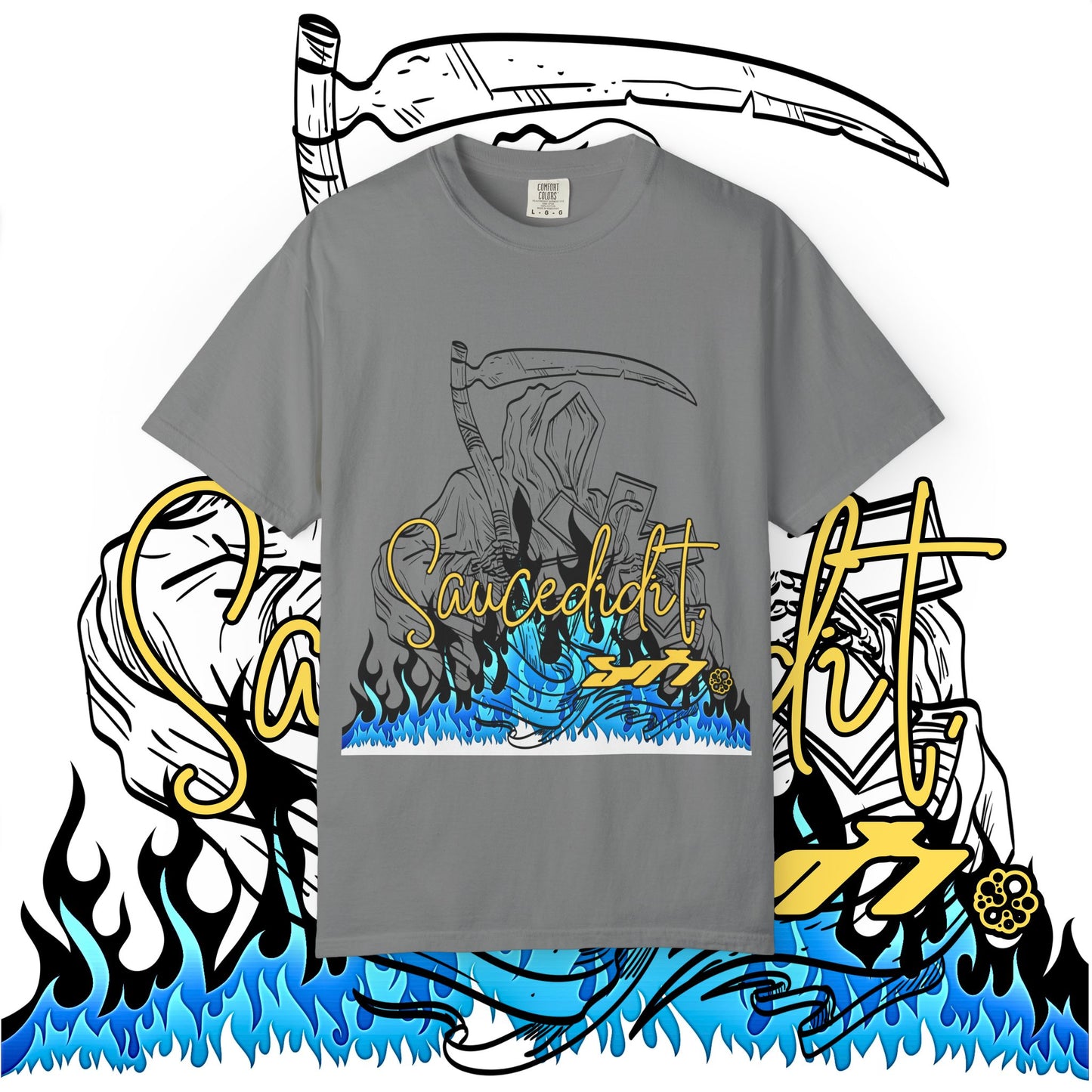 Grim Reaper Flames T-Shirt — "Sacred It" Graphic Tee
