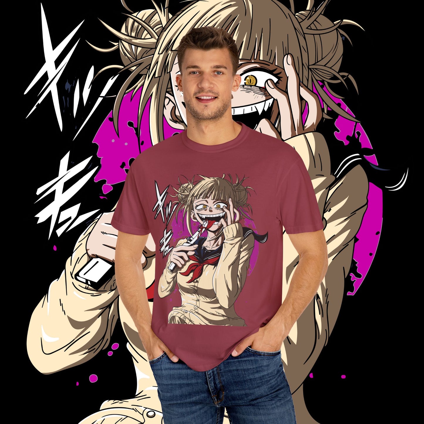 Anime Himiko Toga Unisex Garment-Dyed T-shirt, My Hero Academia, Villain Shirt, Cosplay Tee, Manga Fan Top
