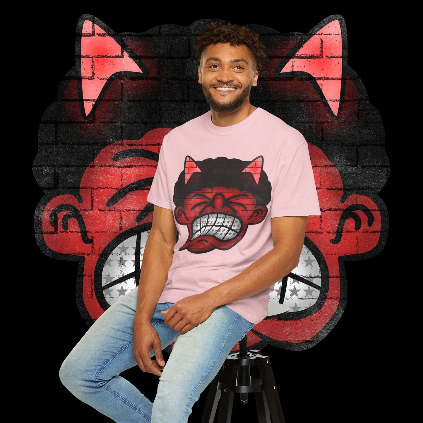 Devil Grin T-Shirt — Retro Graffiti Streetwear with 'SAVEDBYDT' Back Logo