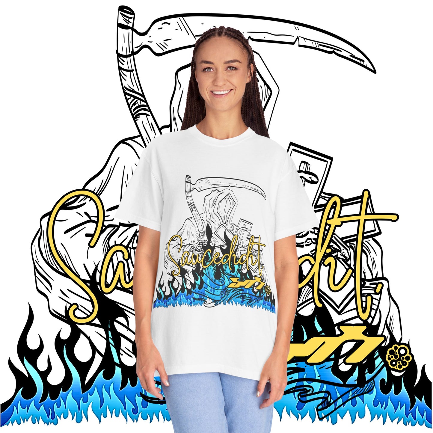 Grim Reaper Flames T-Shirt — "Sacred It" Graphic Tee