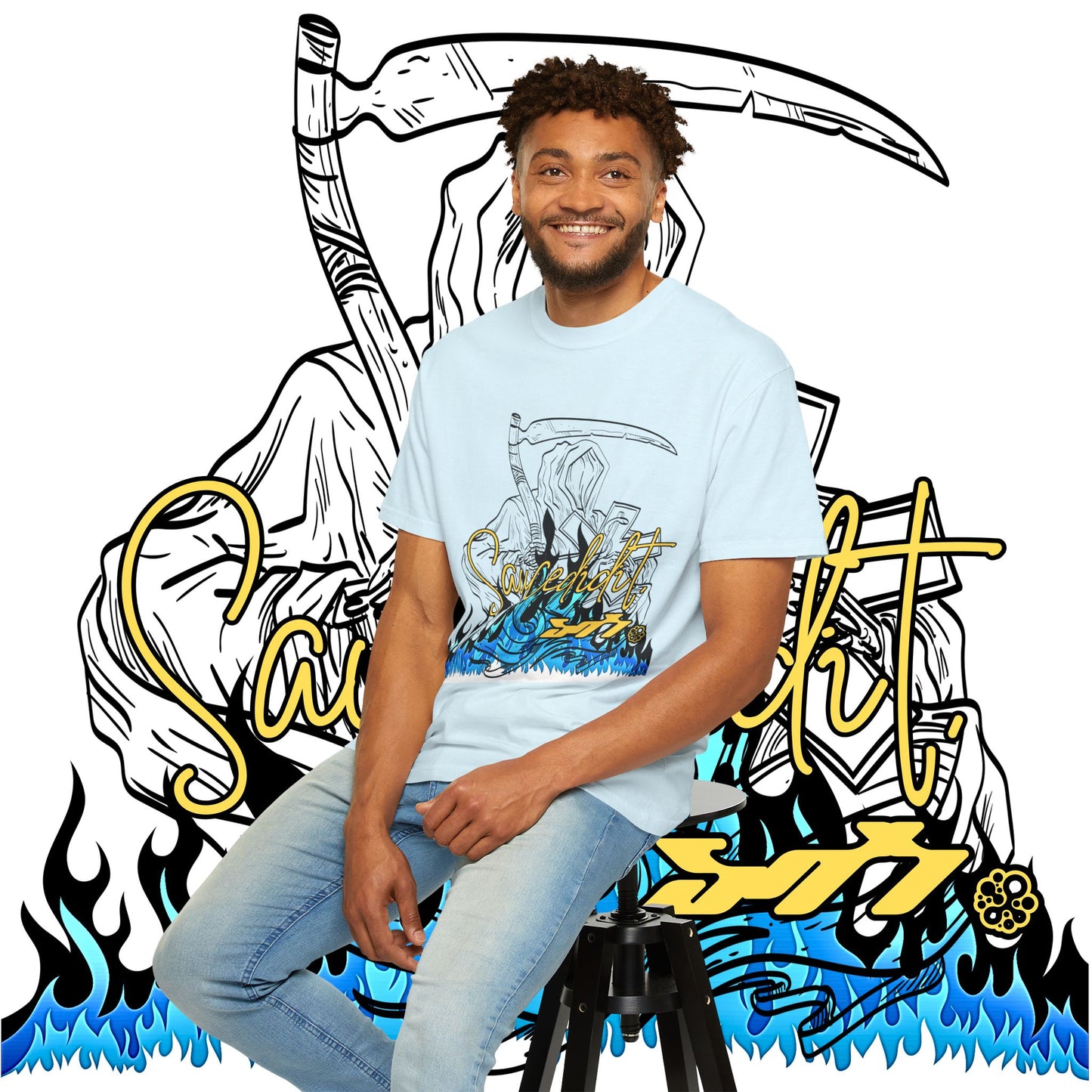 Grim Reaper Flames T-Shirt — "Sacred It" Graphic Tee