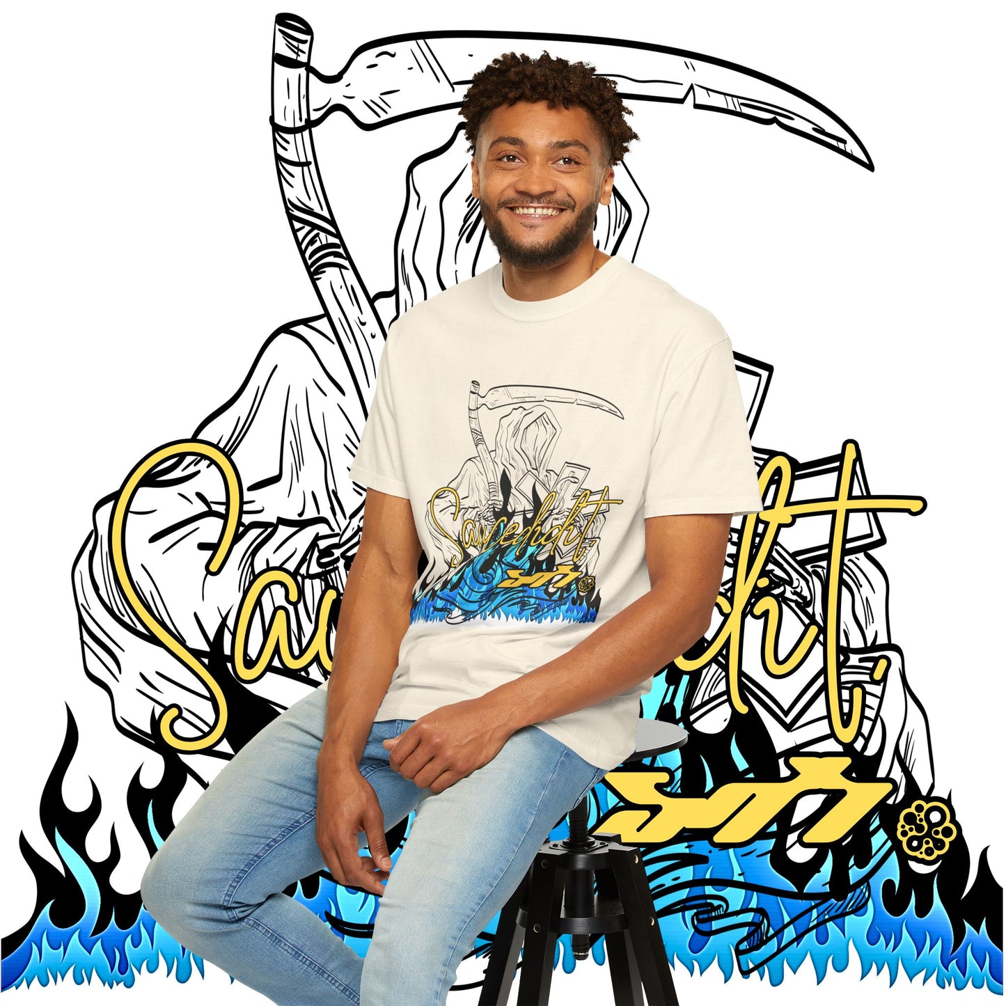 Grim Reaper Flames T-Shirt — "Sacred It" Graphic Tee
