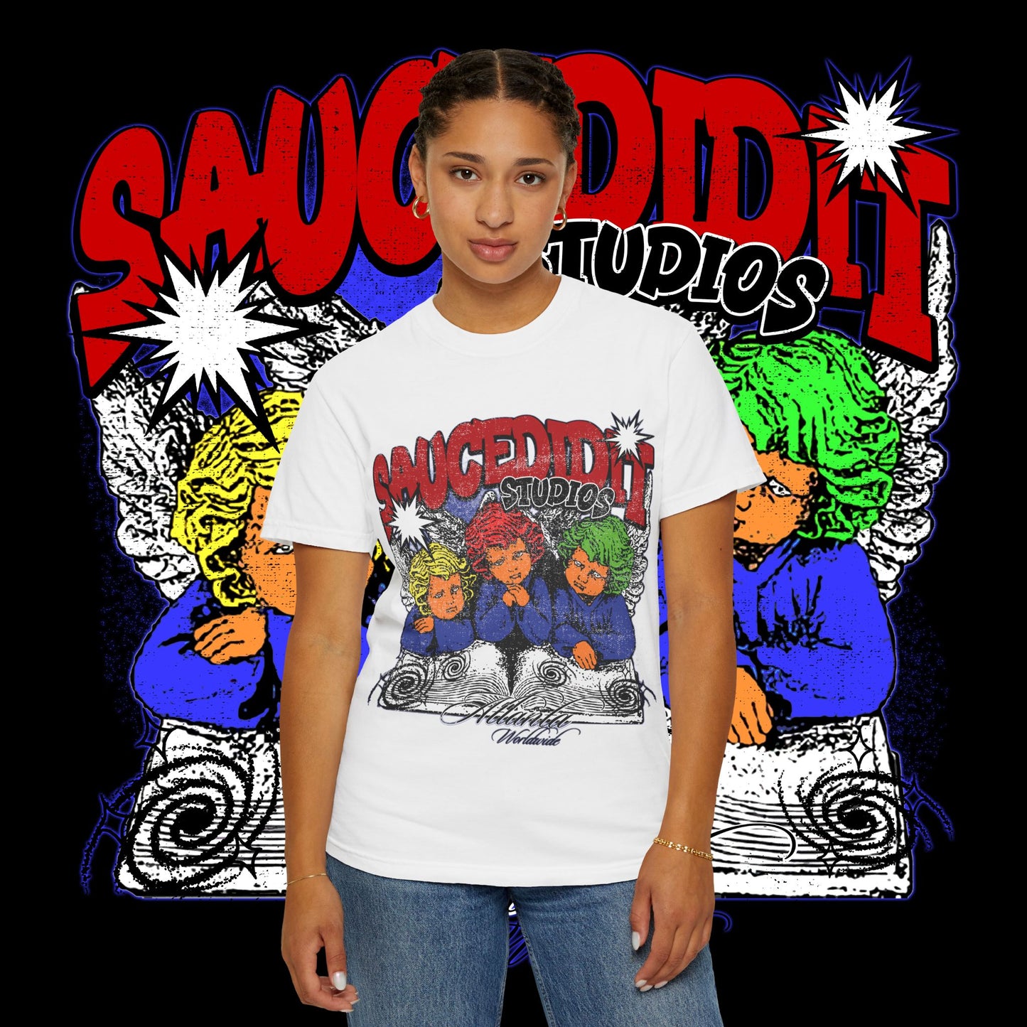 Saucedidit Cartoon Trio Graphic T-Shirt