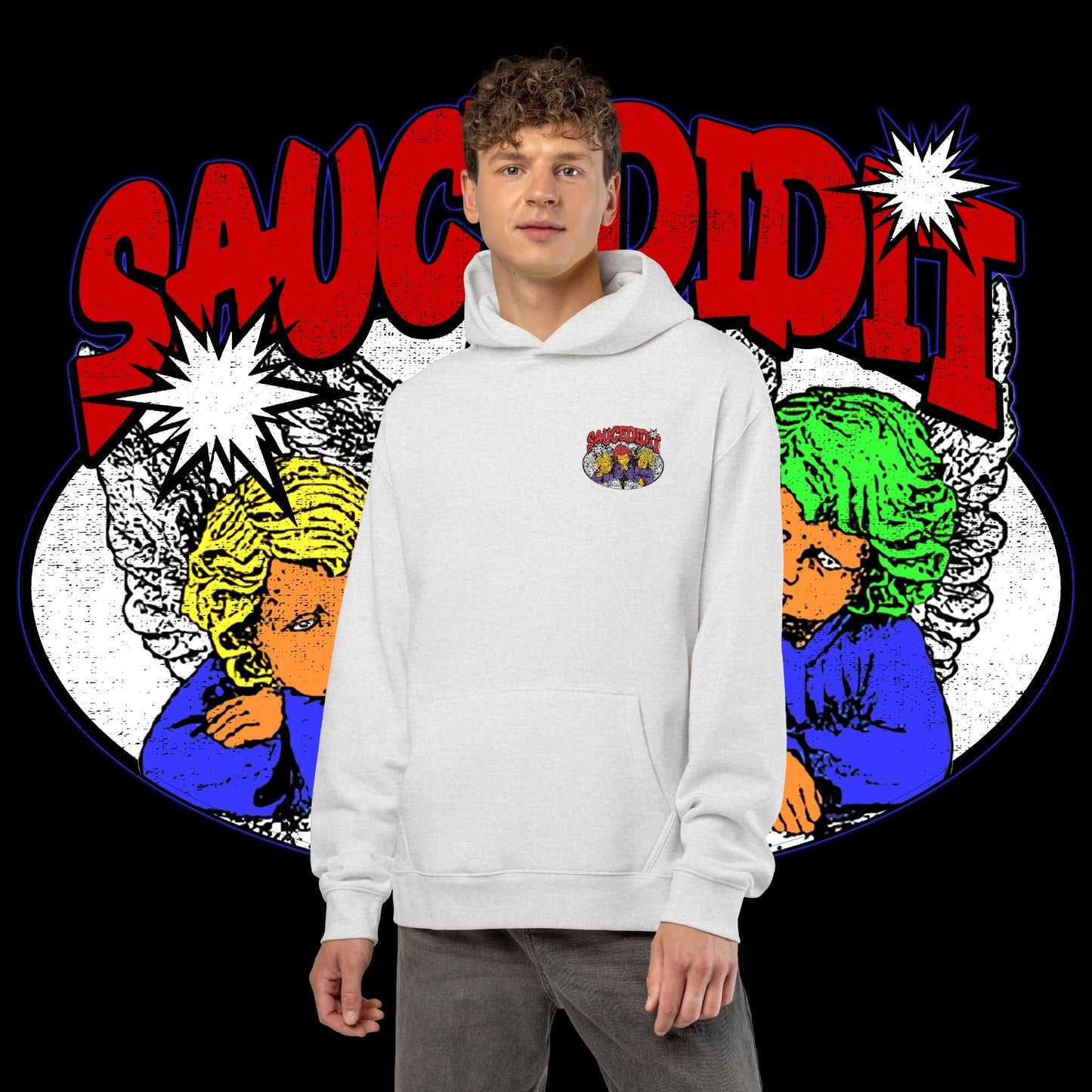 Sauced It Retro Pop Art Hoodie — 'Sauced It' Embroidered Graphic Pullover