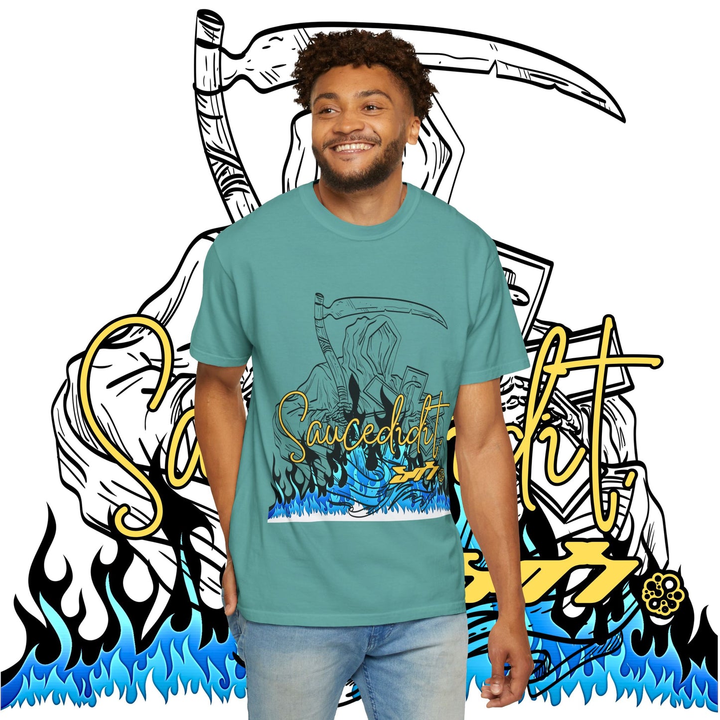 Grim Reaper Flames T-Shirt — "Sacred It" Graphic Tee