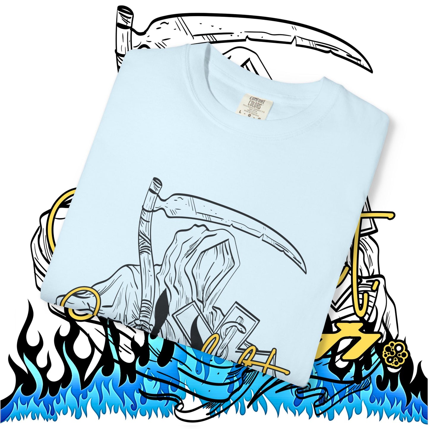 Grim Reaper Flames T-Shirt — "Sacred It" Graphic Tee