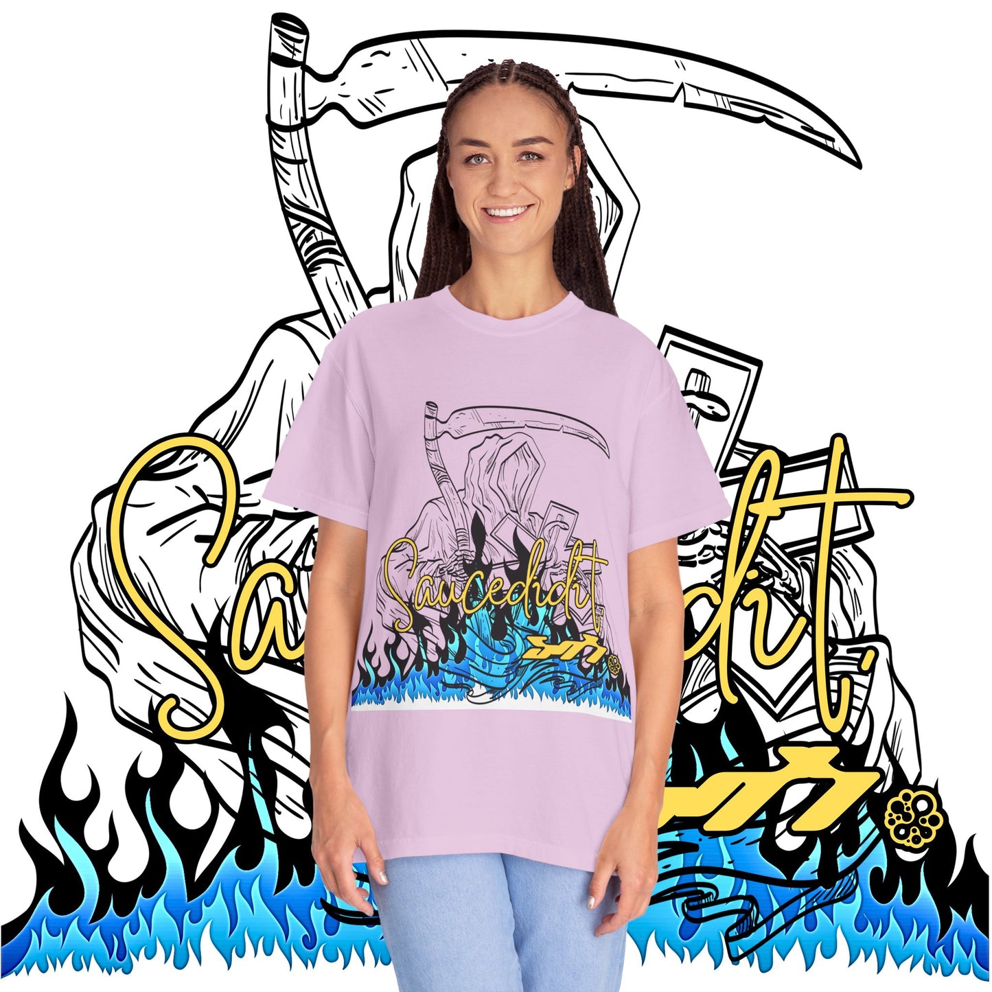 Grim Reaper Flames T-Shirt — "Sacred It" Graphic Tee