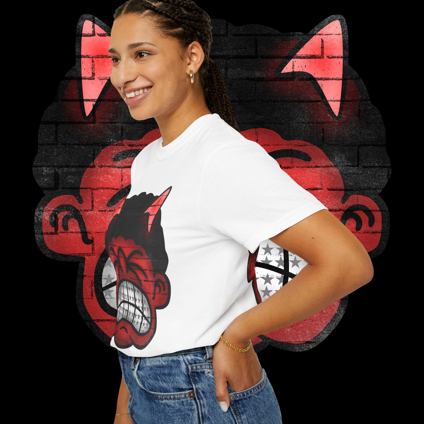 Devil Grin T-Shirt — Retro Graffiti Streetwear with 'SAVEDBYDT' Back Logo