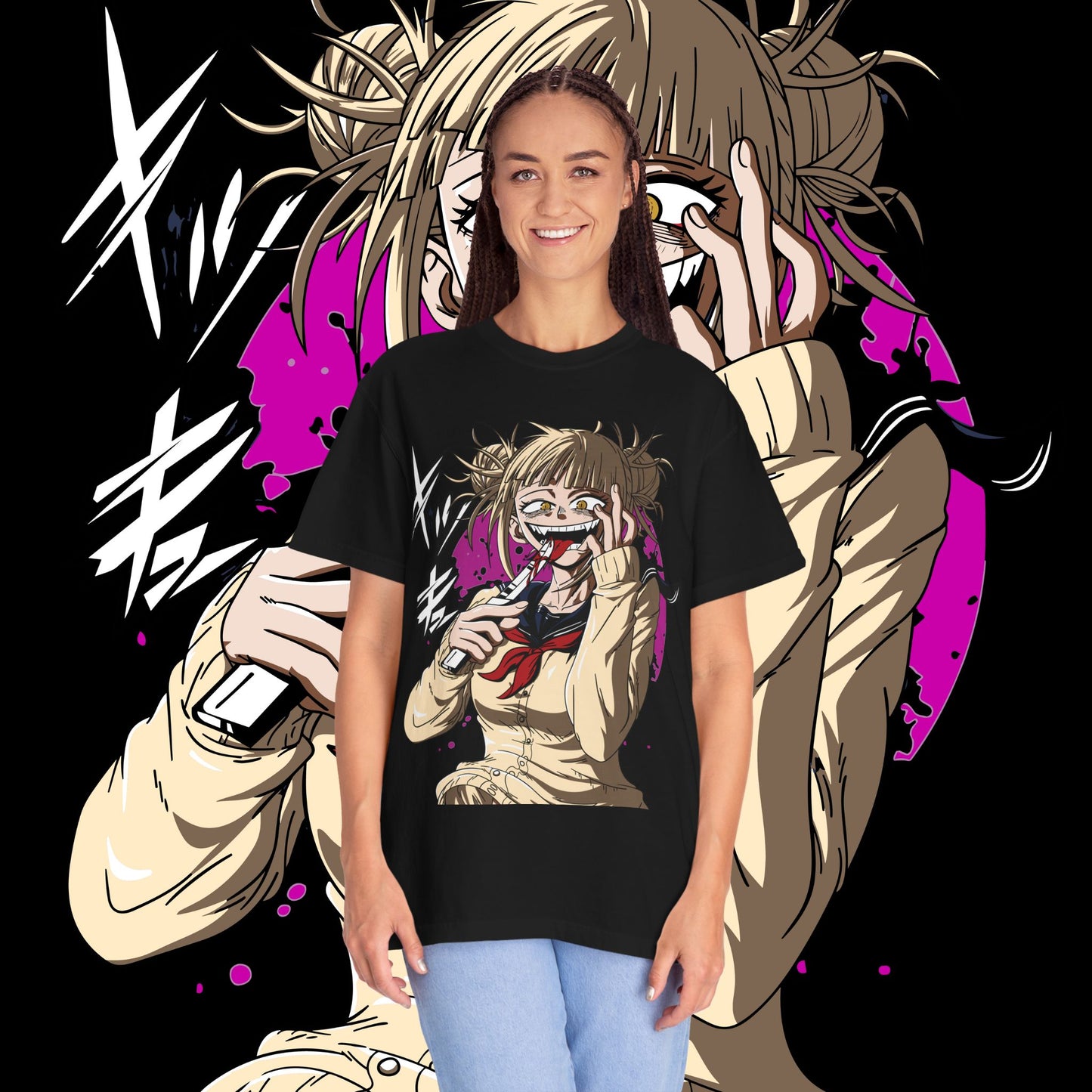 Anime Himiko Toga Unisex Garment-Dyed T-shirt, My Hero Academia, Villain Shirt, Cosplay Tee, Manga Fan Top