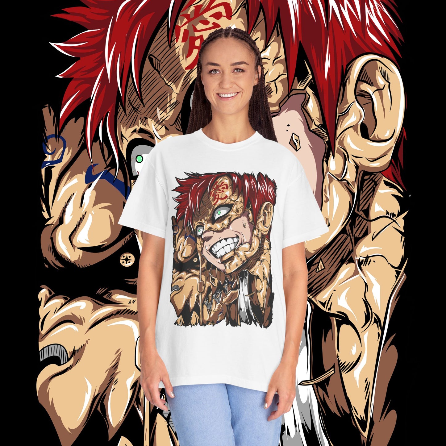 Anime Gaara of the Sand Unisex Garment-Dyed T-shirt, Japanese Manga Tee, Naruto Fan Gift, Cosplay Shirt, Geek Apparel