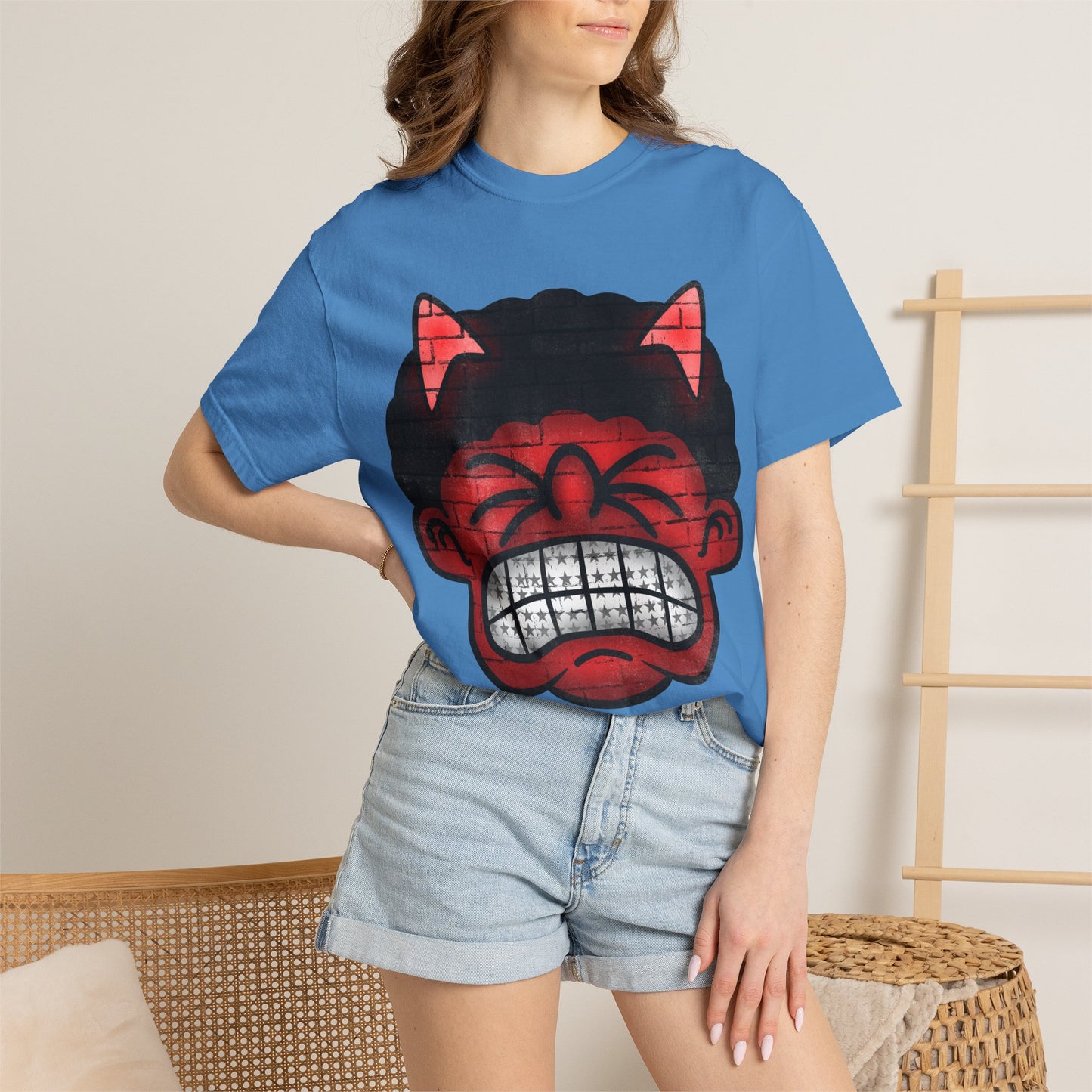 Devil Grin T-Shirt — Retro Graffiti Streetwear with 'SAVEDBYDT' Back Logo